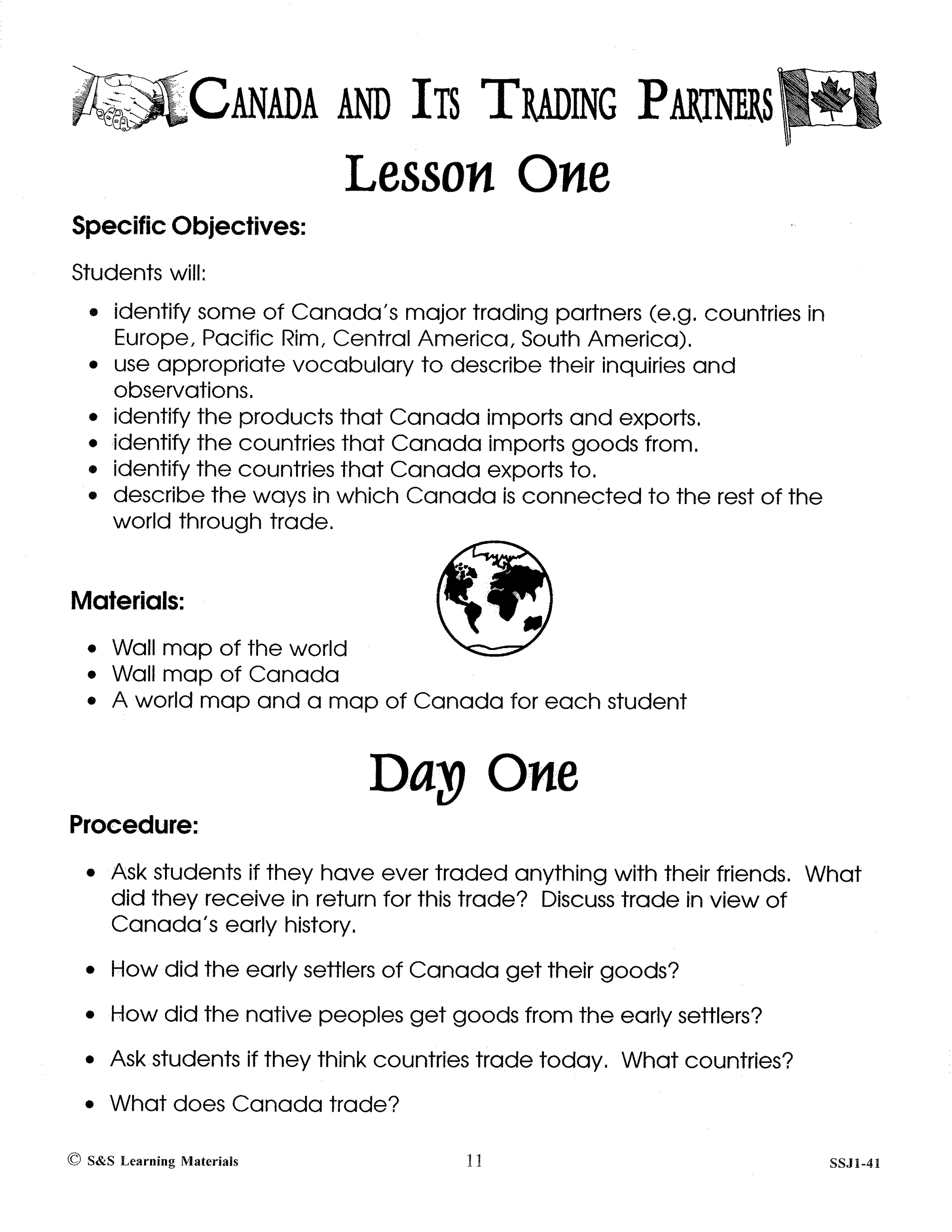 Canada and It's Trading Partners Grades 6-8