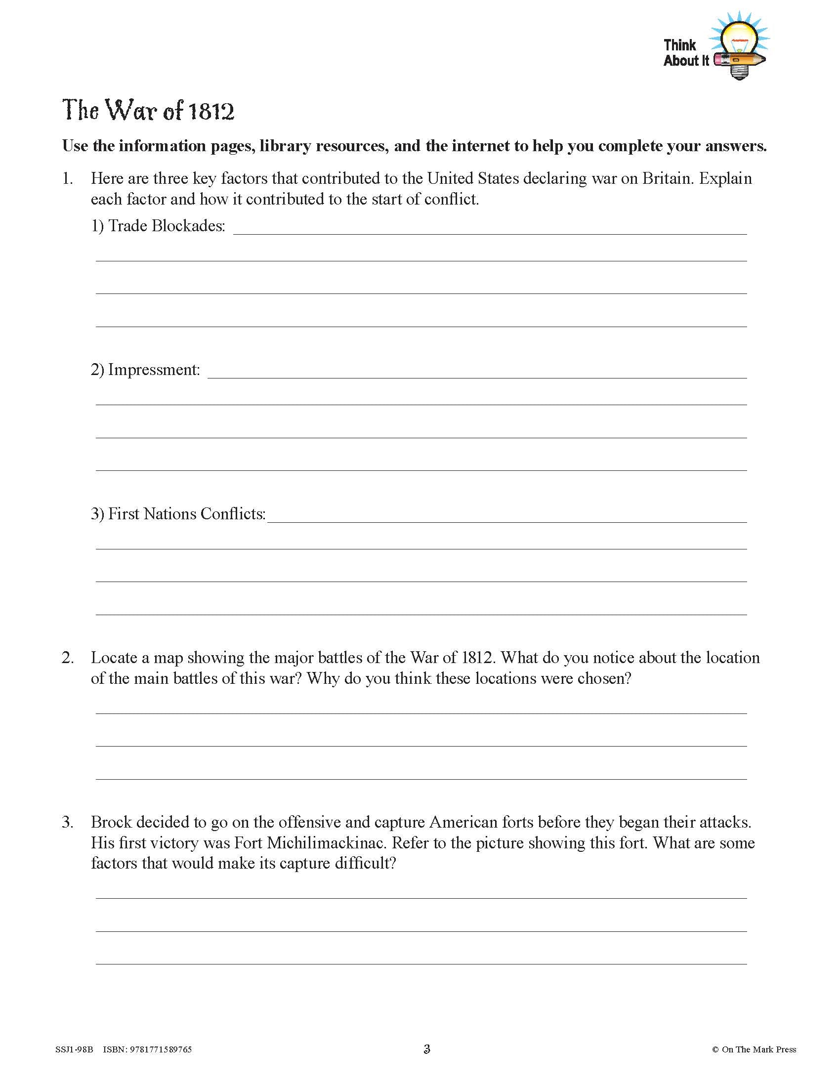 Conflicts & Challenges - Canada 1800-1850 Grade 7 - 10/pk workbooks