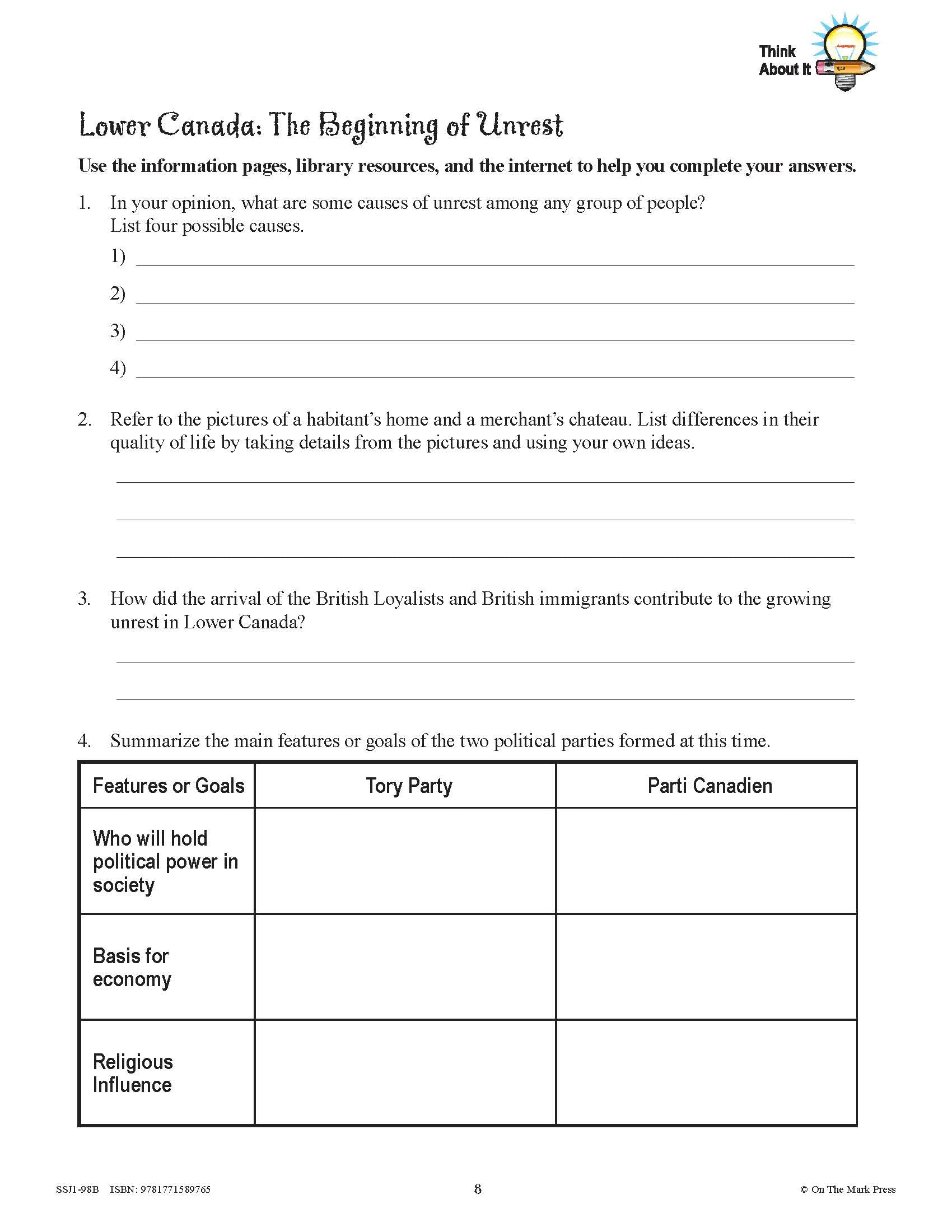Conflicts & Challenges - Canada 1800-1850 Grade 7 - 10/pk workbooks