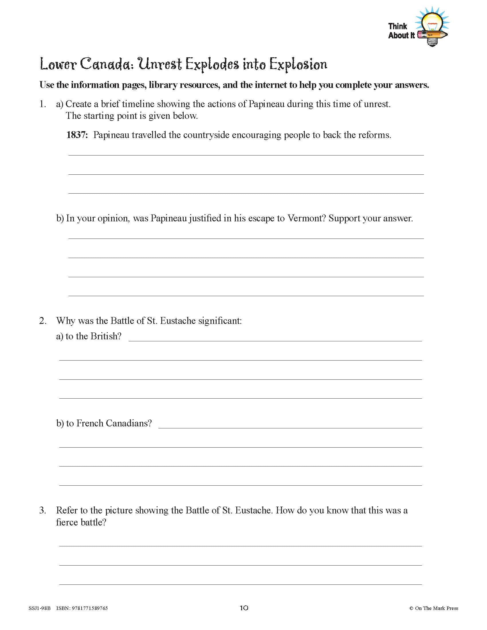 Conflicts & Challenges - Canada 1800-1850 Grade 7 - 10/pk workbooks