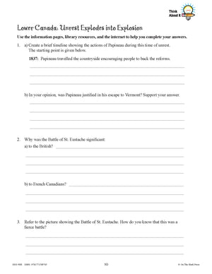 Conflicts & Challenges - Canada 1800-1850 Grade 7 - 10/pk workbooks