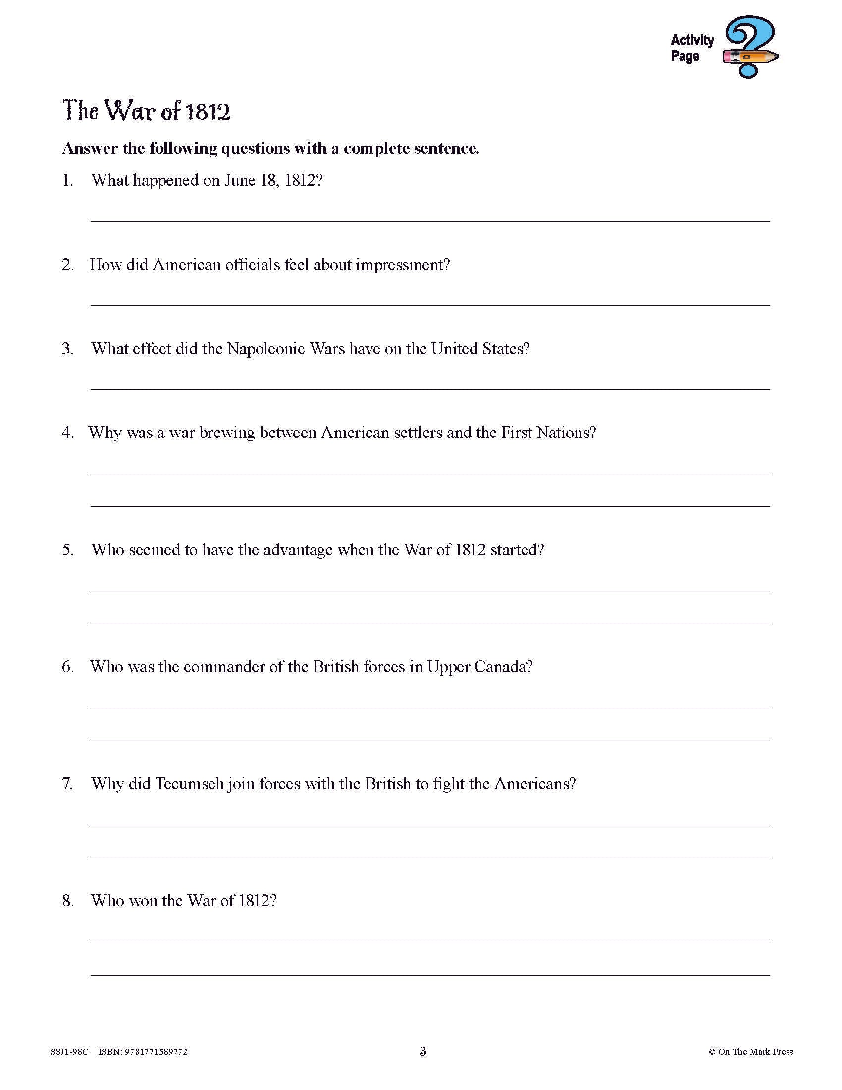 Conflicts & Challenges - Canada 1800-1850 Grade 7 - 10/pk HI/LO workbooks