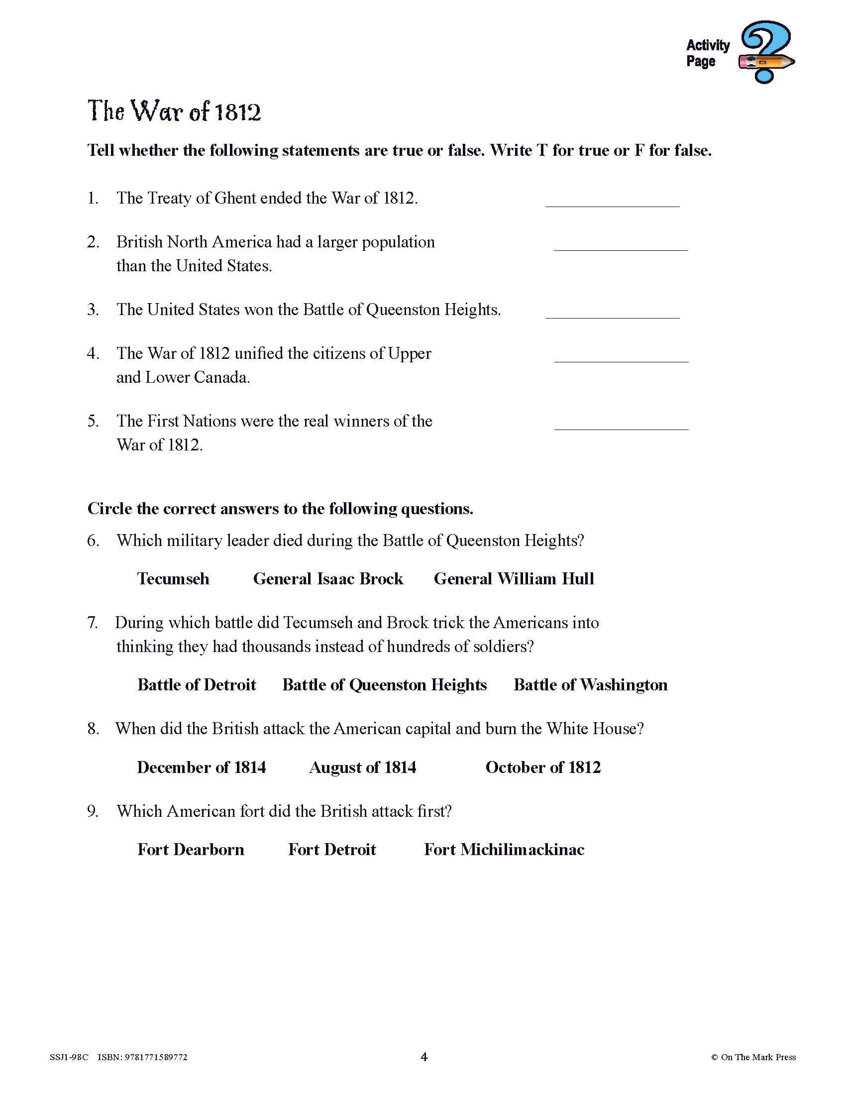 Conflicts & Challenges - Canada 1800-1850 Grade 7 - 10/pk HI/LO workbooks