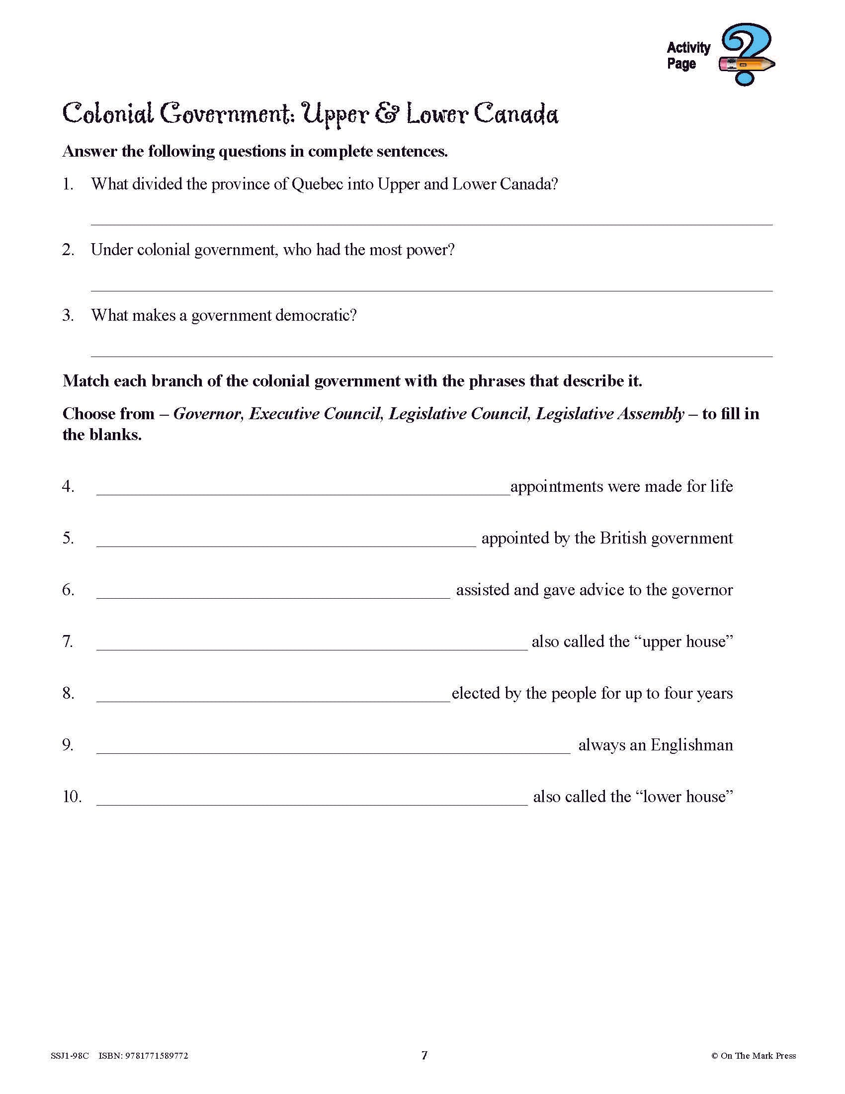 Conflicts & Challenges - Canada 1800-1850 Grade 7 - 10/pk HI/LO workbooks