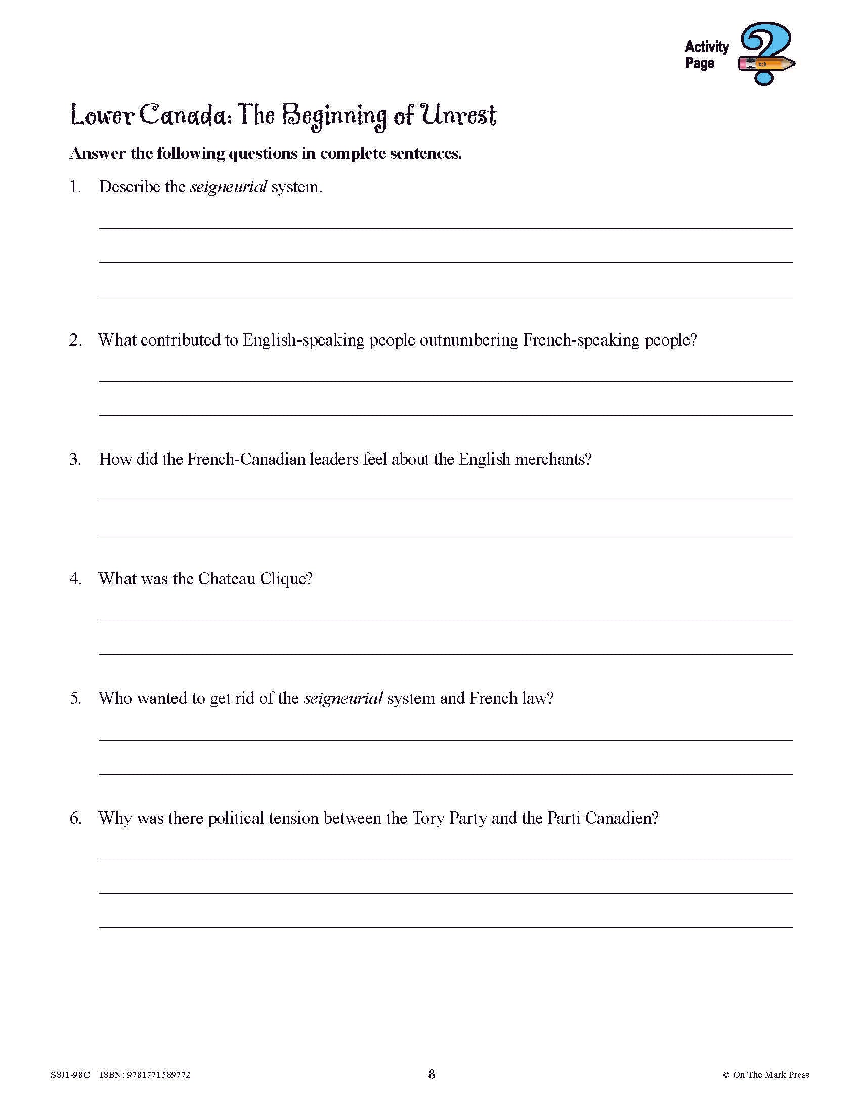 Conflicts & Challenges - Canada 1800-1850 Grade 7 - 10/pk HI/LO workbooks