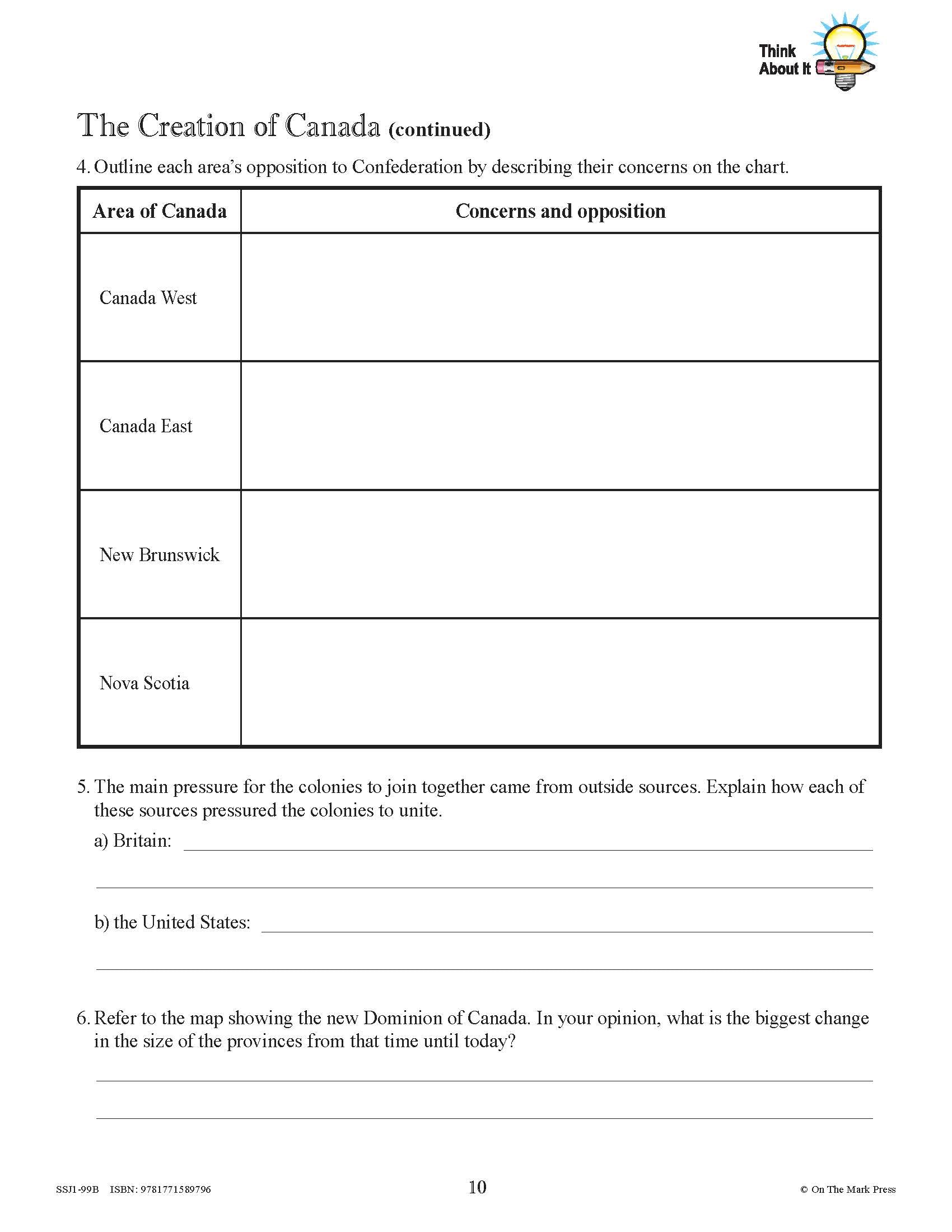 Creating Canada 1850-1890 Grade 8 - 10/pk workbooks