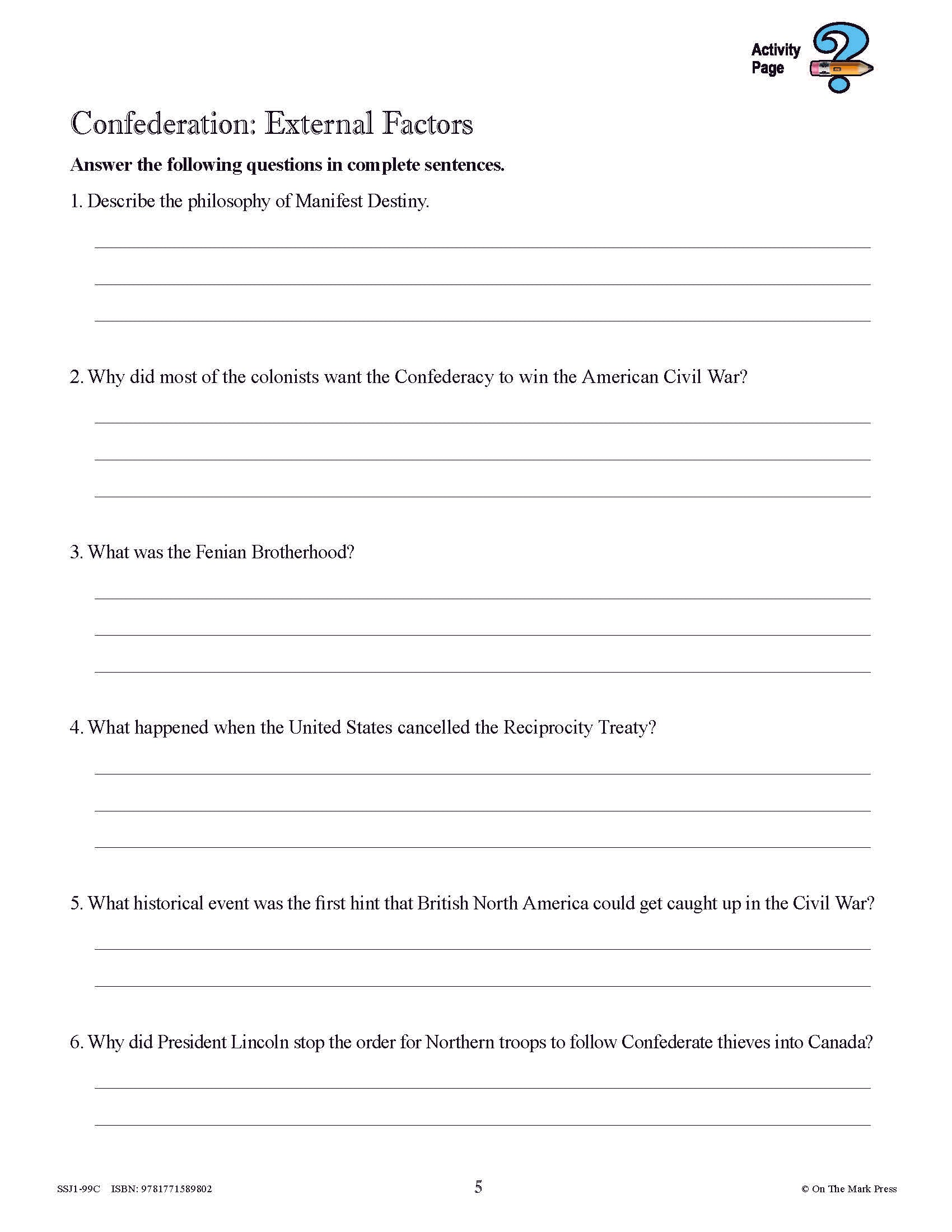 Creating Canada 1850-1890 Grade 8 -  10/pk HI/LO workbooks