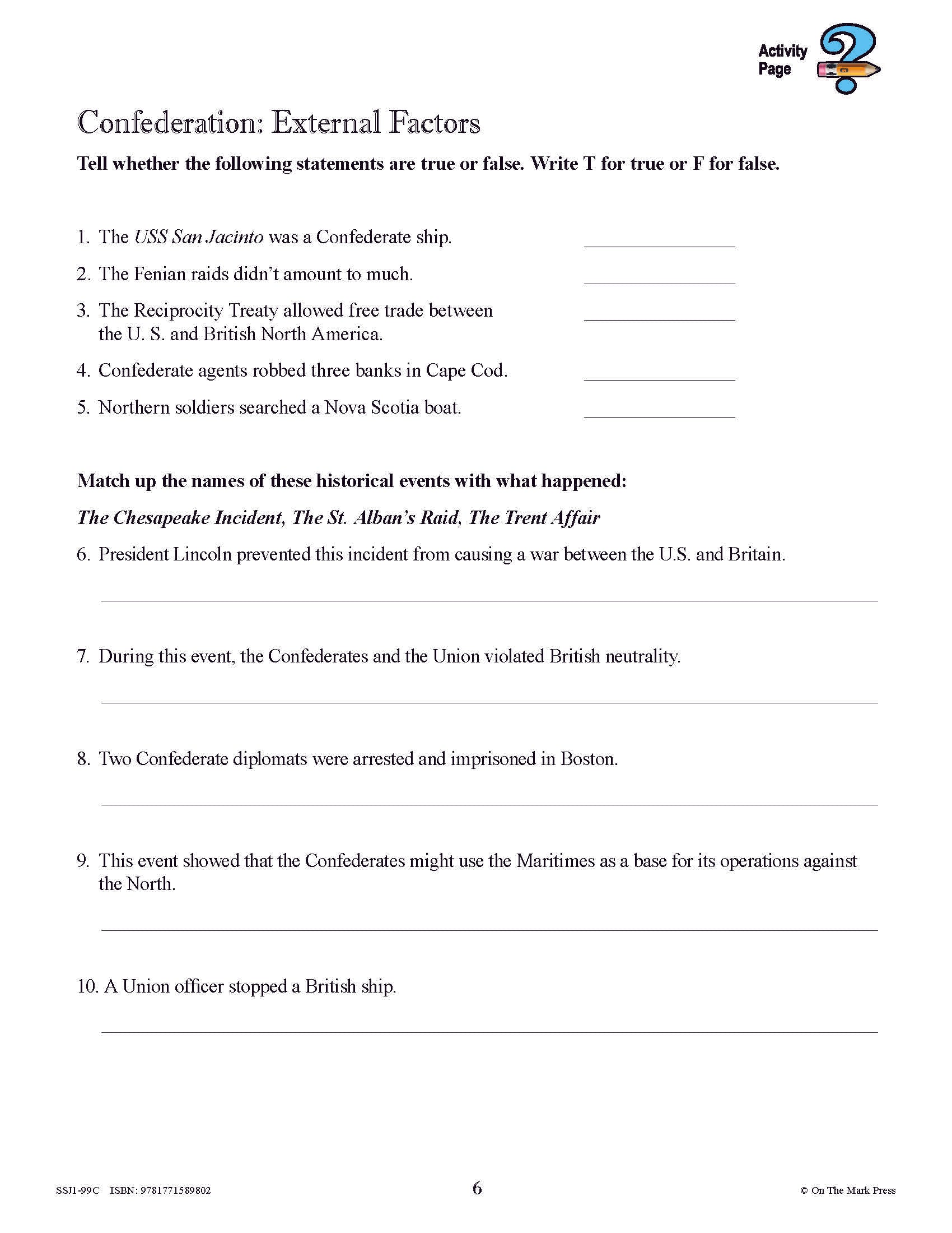 Creating Canada 1850-1890 Grade 8 -  10/pk HI/LO workbooks