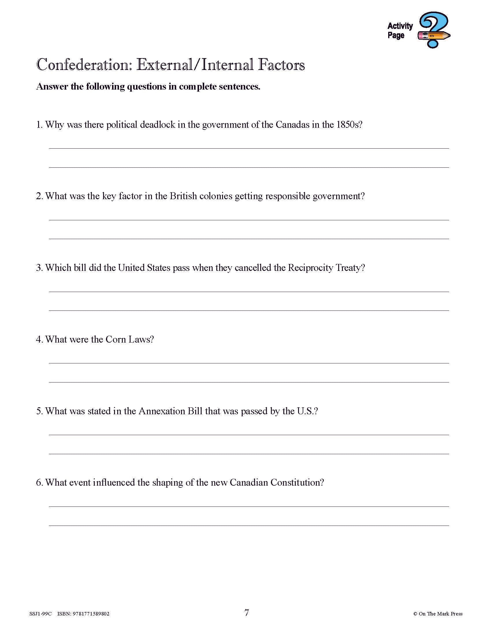 Creating Canada 1850-1890 Grade 8 -  10/pk HI/LO workbooks