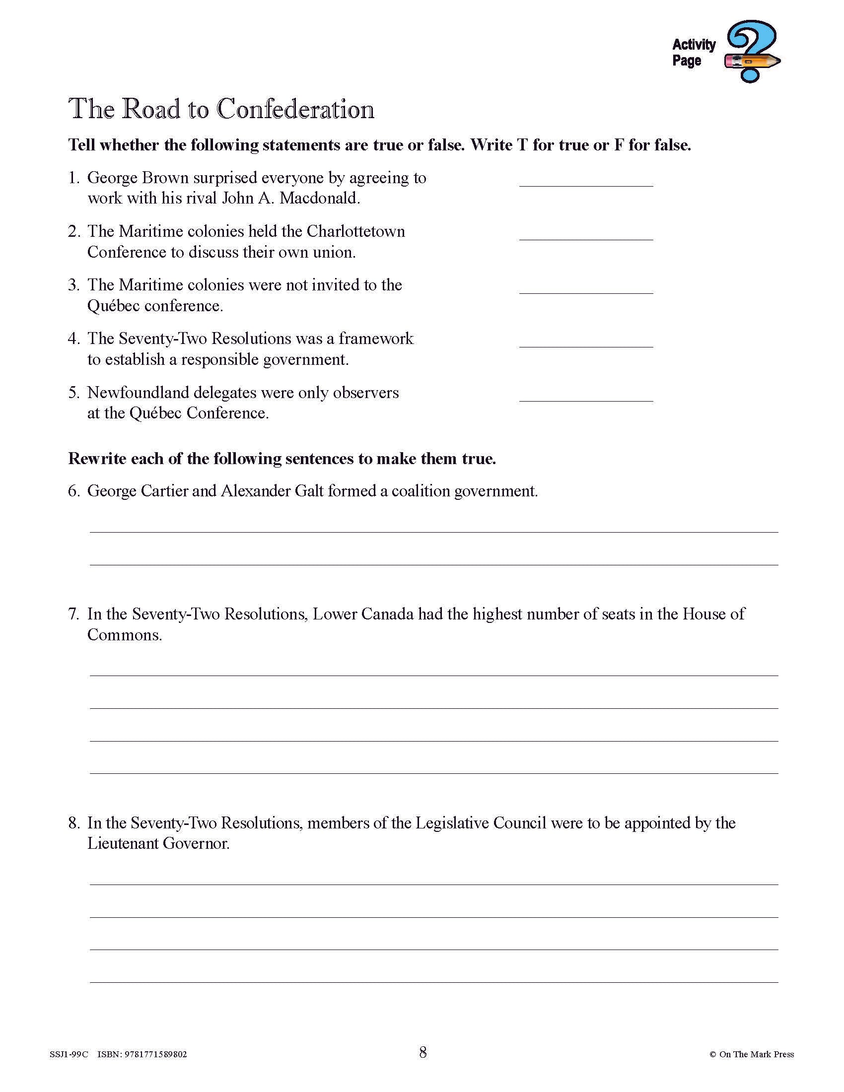 Creating Canada 1850-1890 Grade 8 -  10/pk HI/LO workbooks