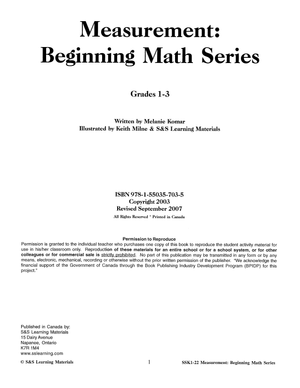 Canadian Measurement Worksheets Grades 1-3