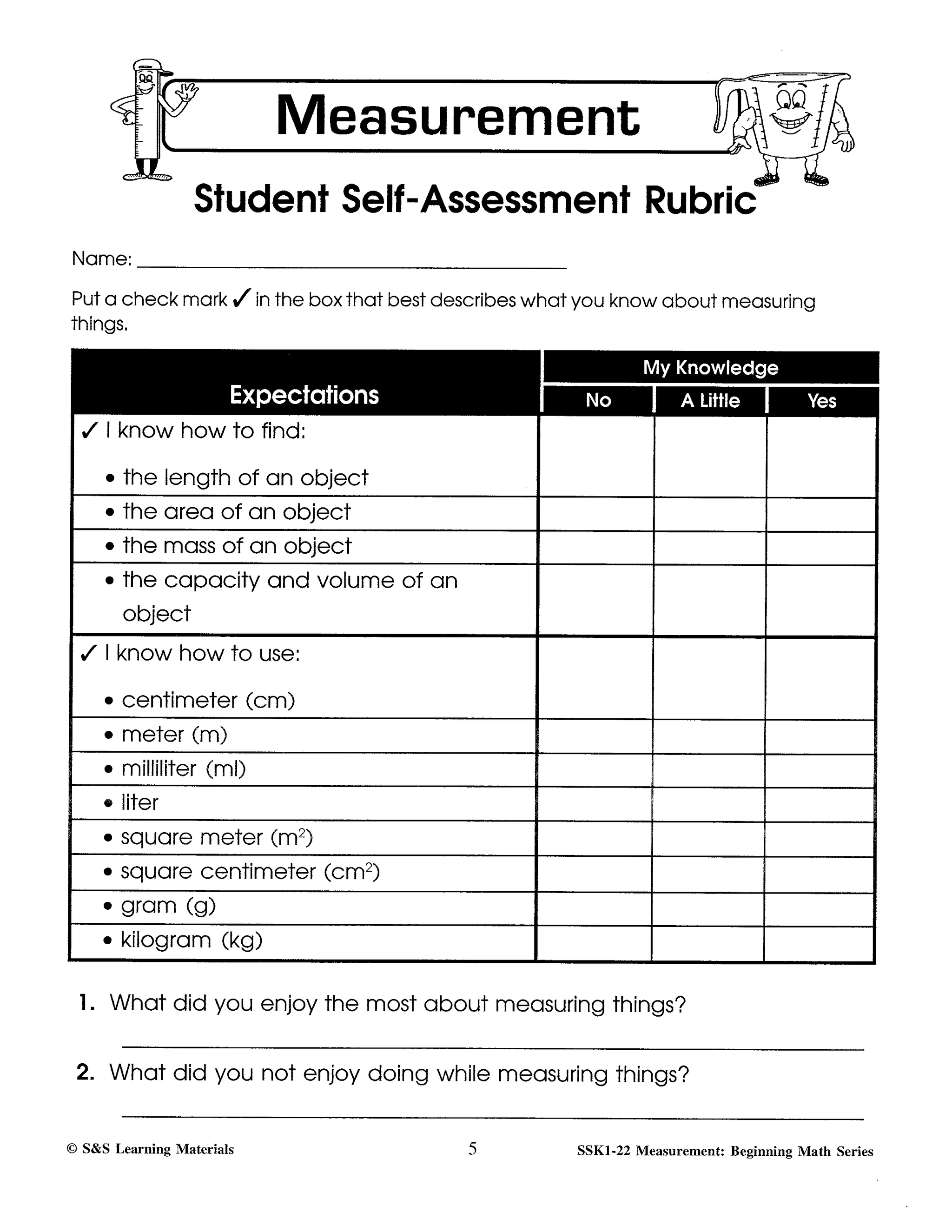 Canadian Measurement Worksheets Grades 1-3