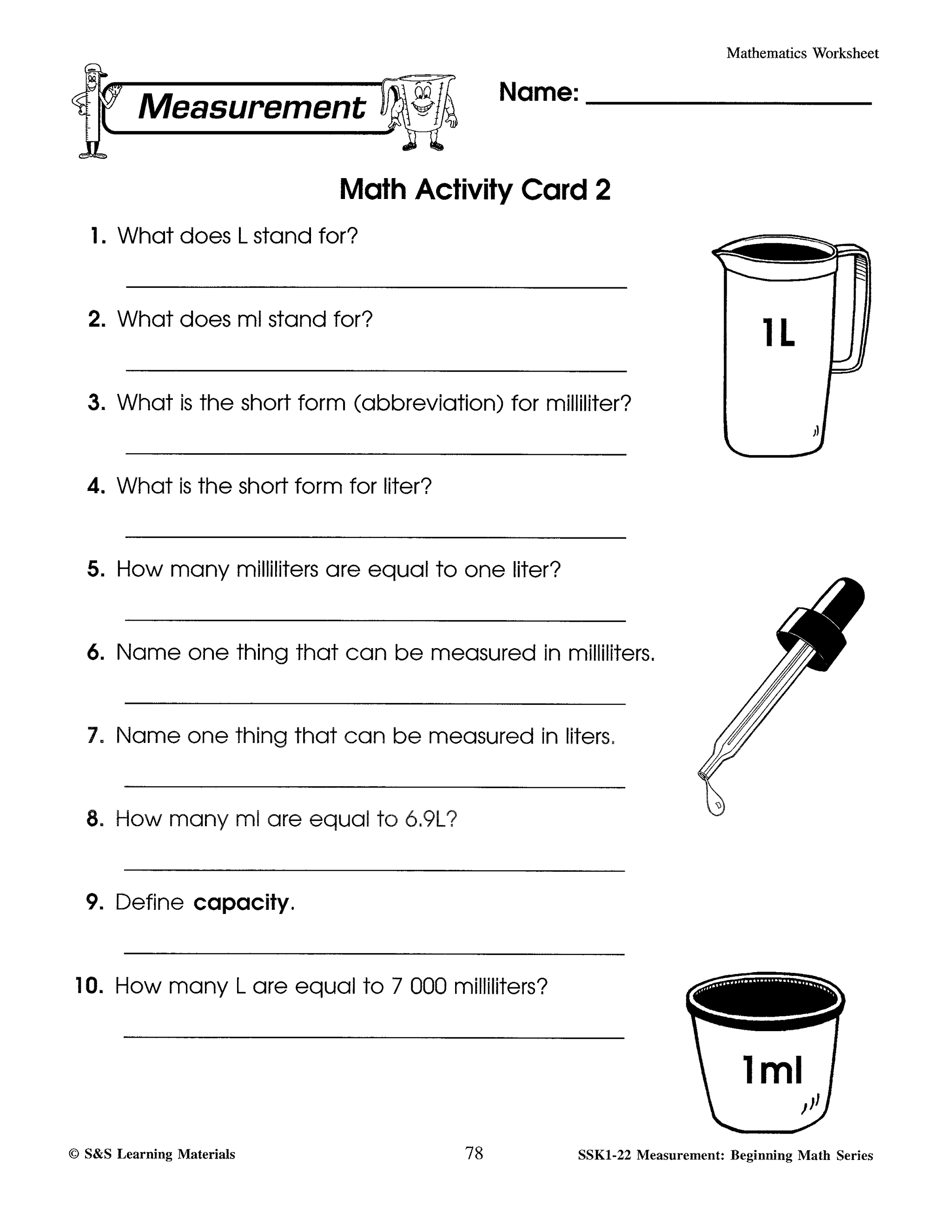 Canadian Measurement Worksheets Grades 1-3
