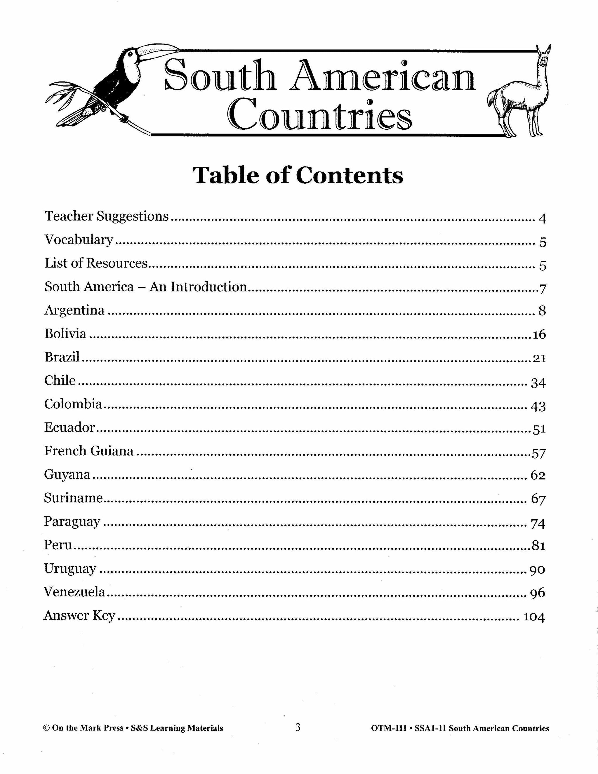 South American Countries Grades 4-6