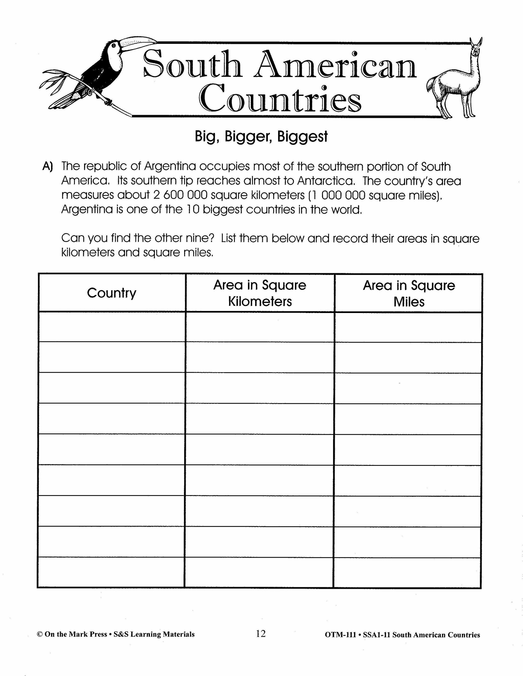 South American Countries Grades 4-6