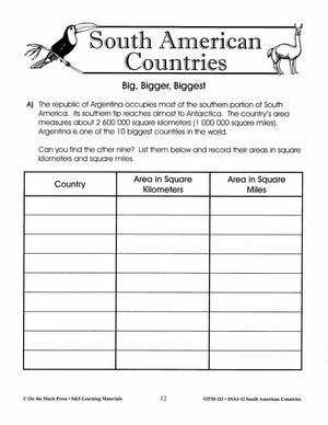 South American Countries Grades 4-6