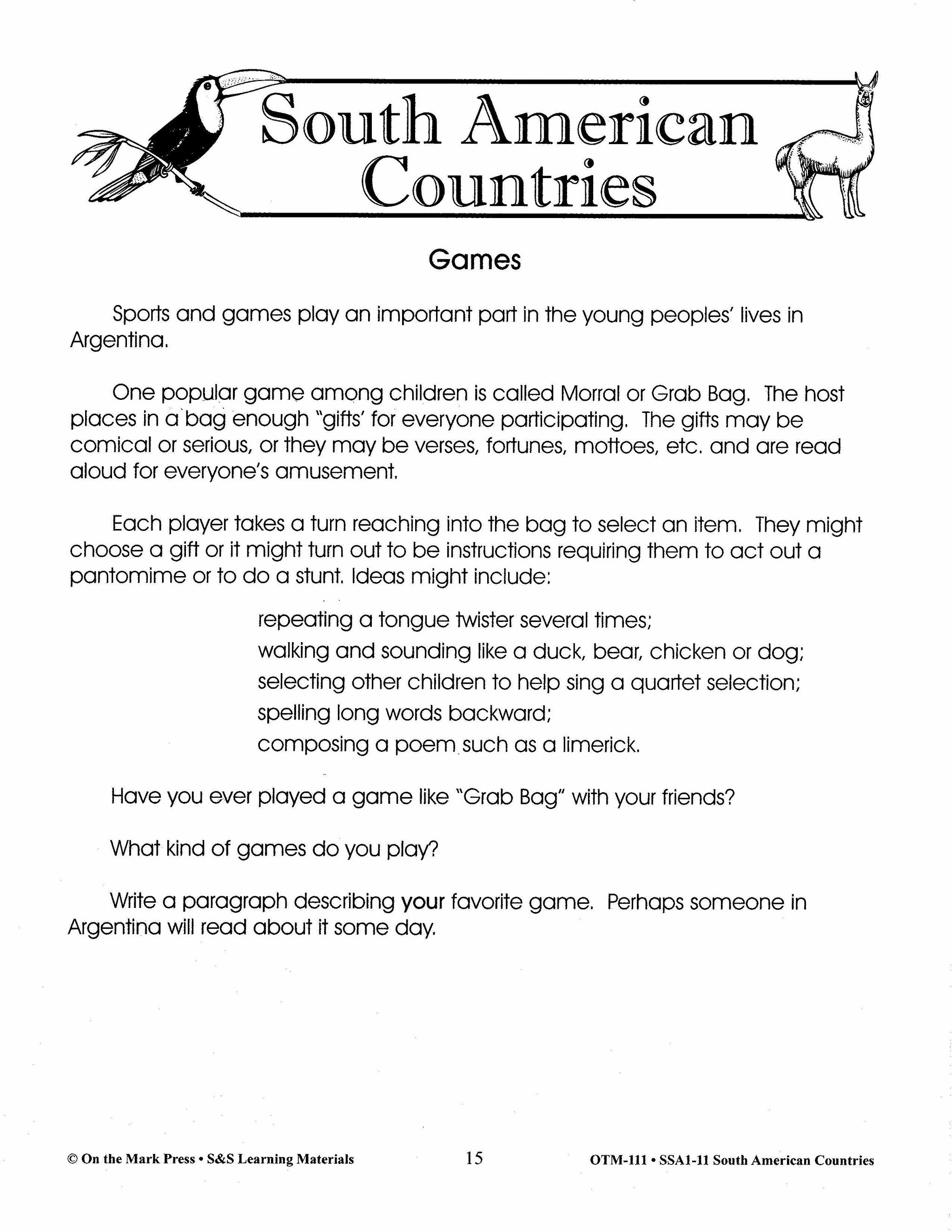 South American Countries Grades 4-6
