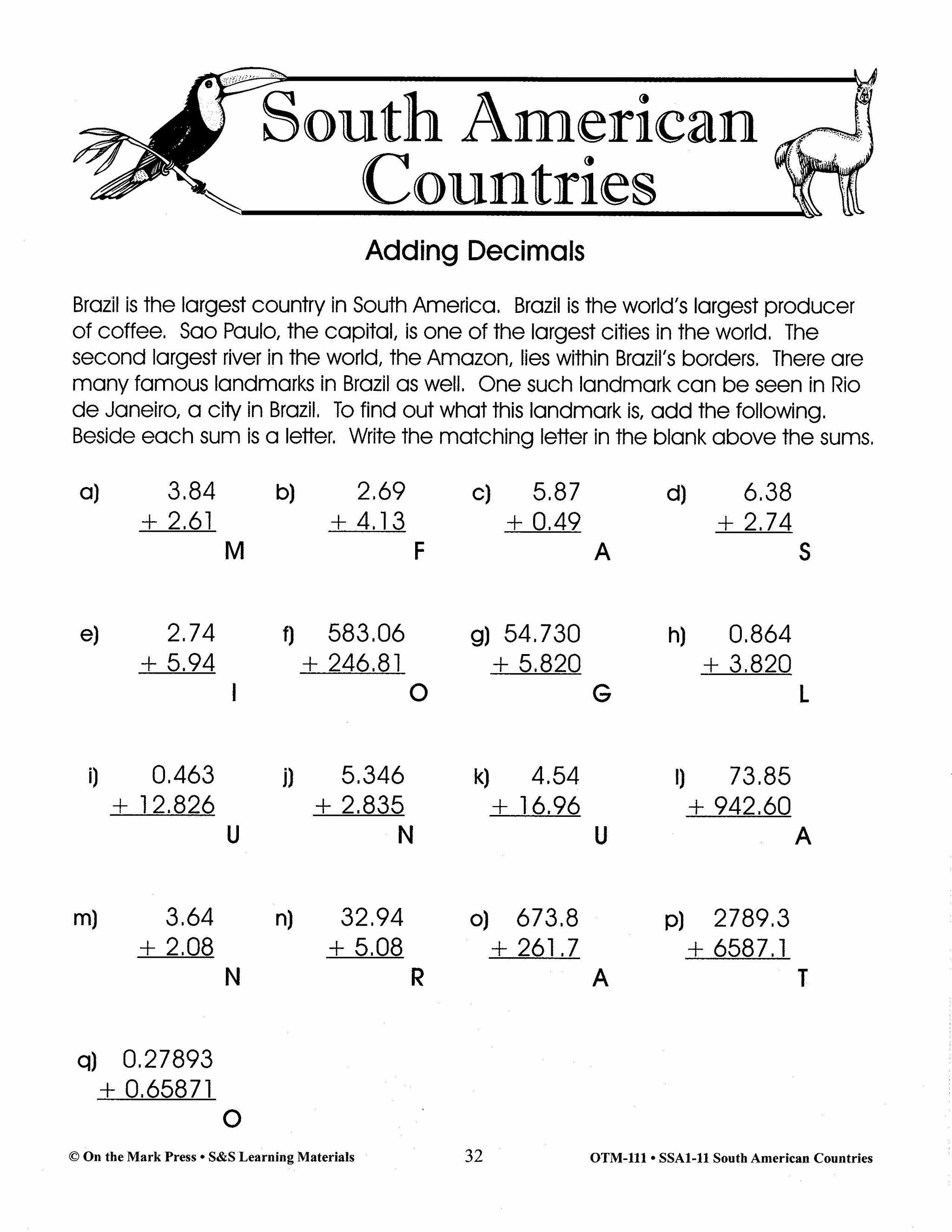 South American Countries Grades 4-6