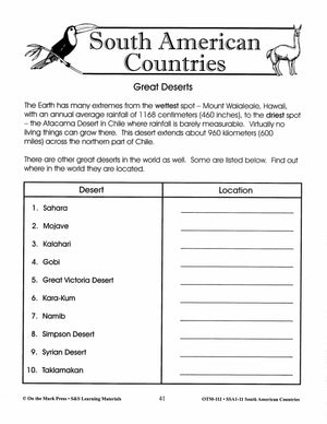 South American Countries Grades 4-6