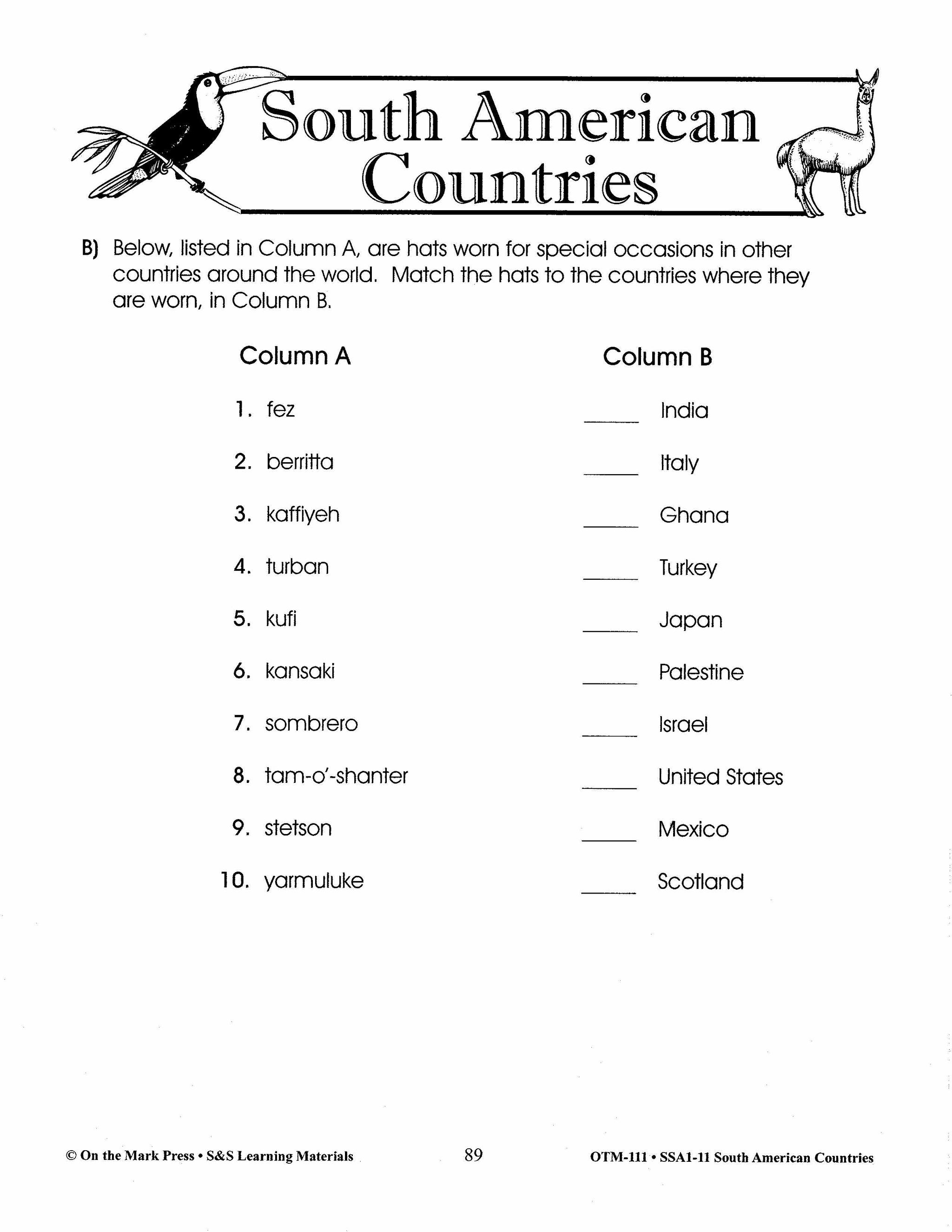 South American Countries Grades 4-6