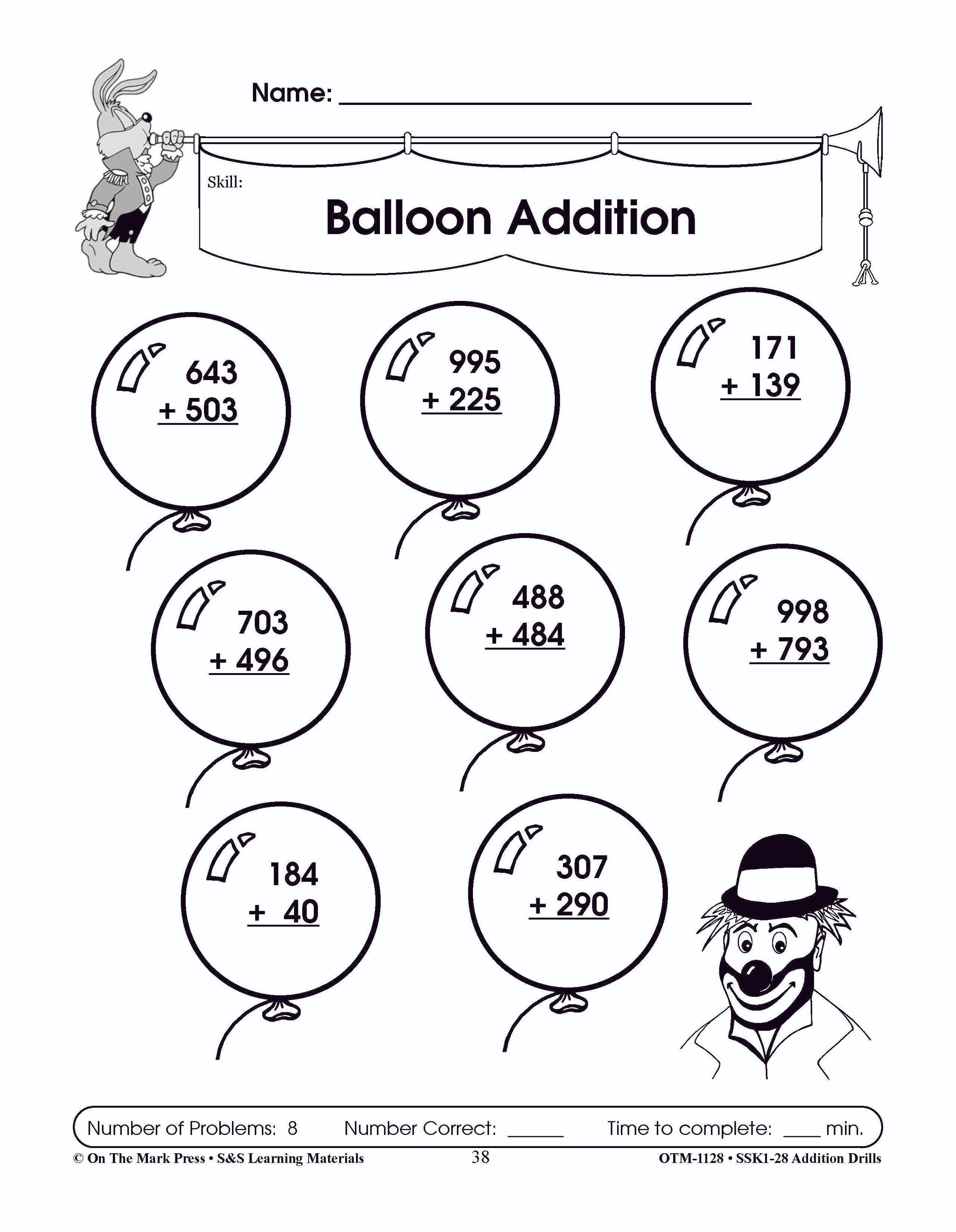 Addition Drills Grades 1-3