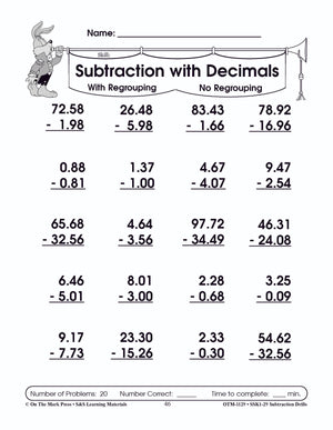 Subtraction Fact Drills Grades 1-3