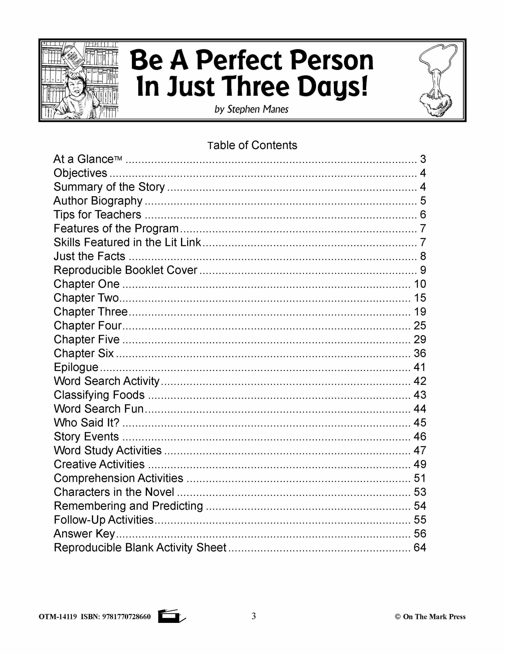 Be a Perfect Person in Just Three Days, by Stephen Manse Lit Link Grades 4-6