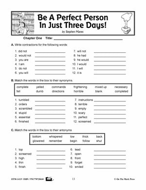 Be a Perfect Person in Just Three Days, by Stephen Manse Lit Link Grades 4-6