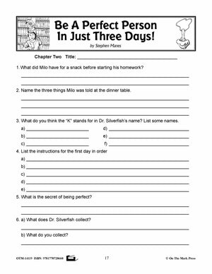 Be a Perfect Person in Just Three Days, by Stephen Manse Lit Link Grades 4-6