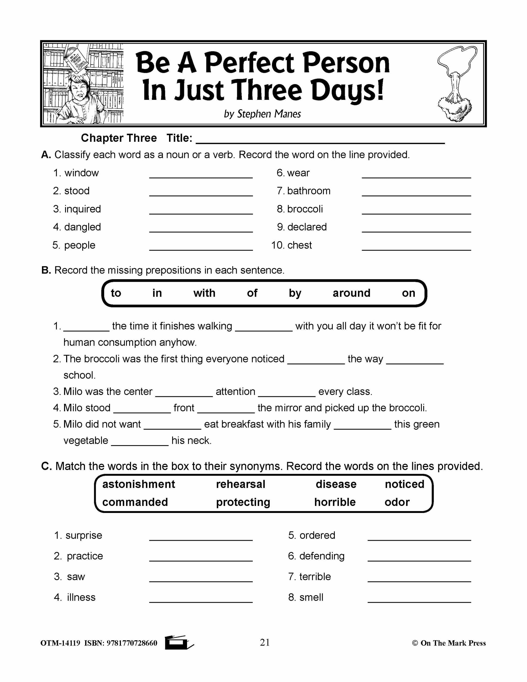 Be a Perfect Person in Just Three Days, by Stephen Manse Lit Link Grades 4-6