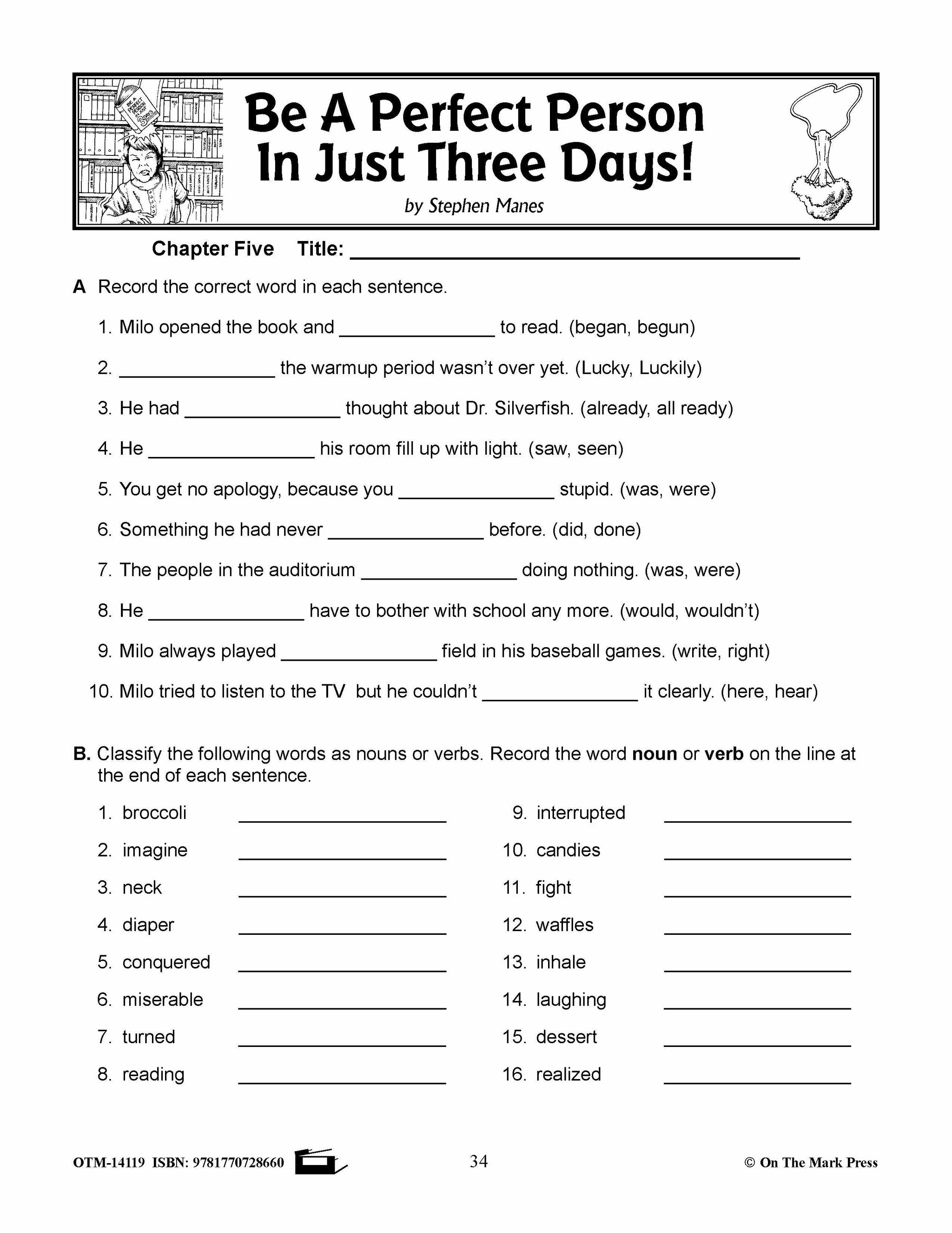 Be a Perfect Person in Just Three Days, by Stephen Manse Lit Link Grades 4-6