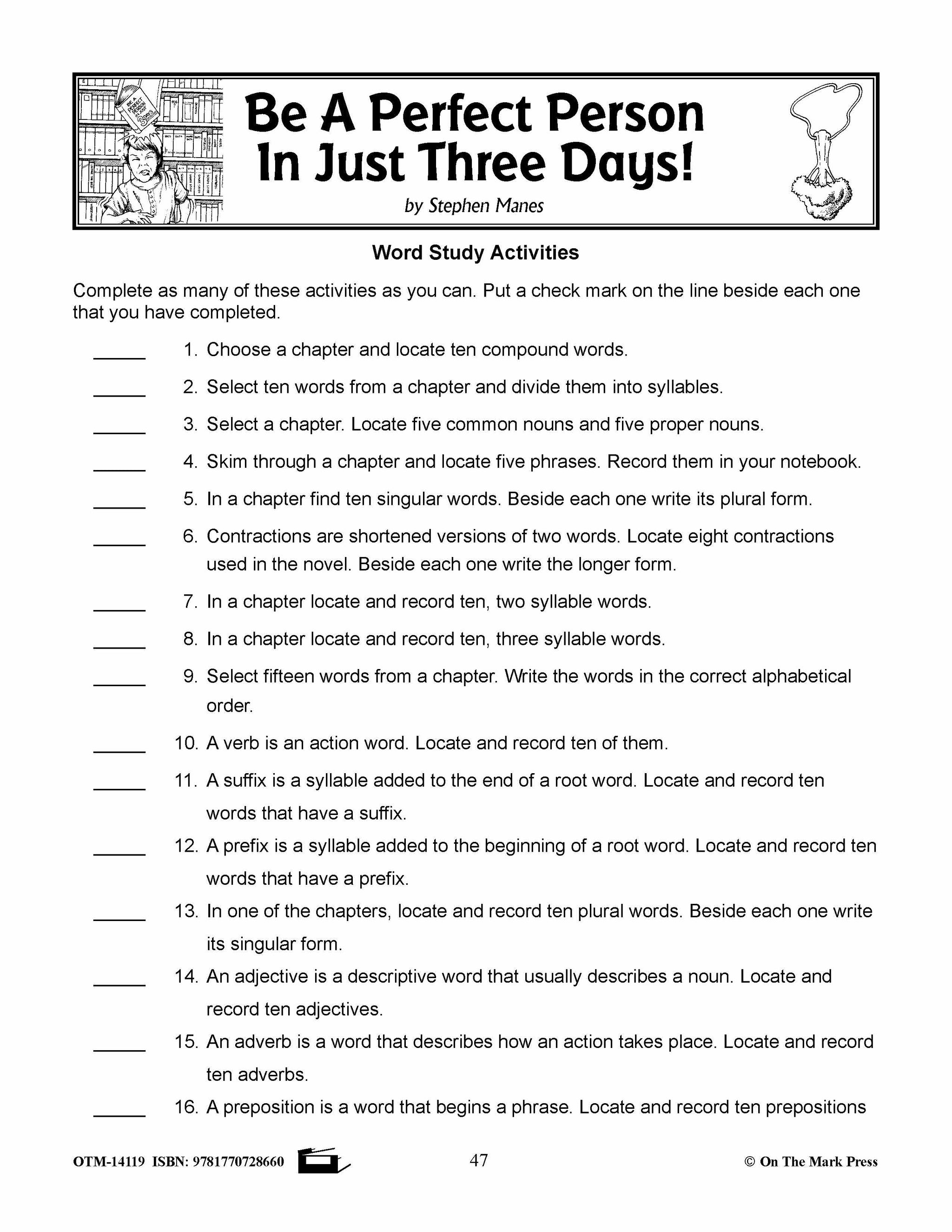 Be a Perfect Person in Just Three Days, by Stephen Manse Lit Link Grades 4-6