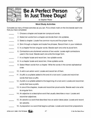 Be a Perfect Person in Just Three Days, by Stephen Manse Lit Link Grades 4-6