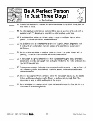 Be a Perfect Person in Just Three Days, by Stephen Manse Lit Link Grades 4-6