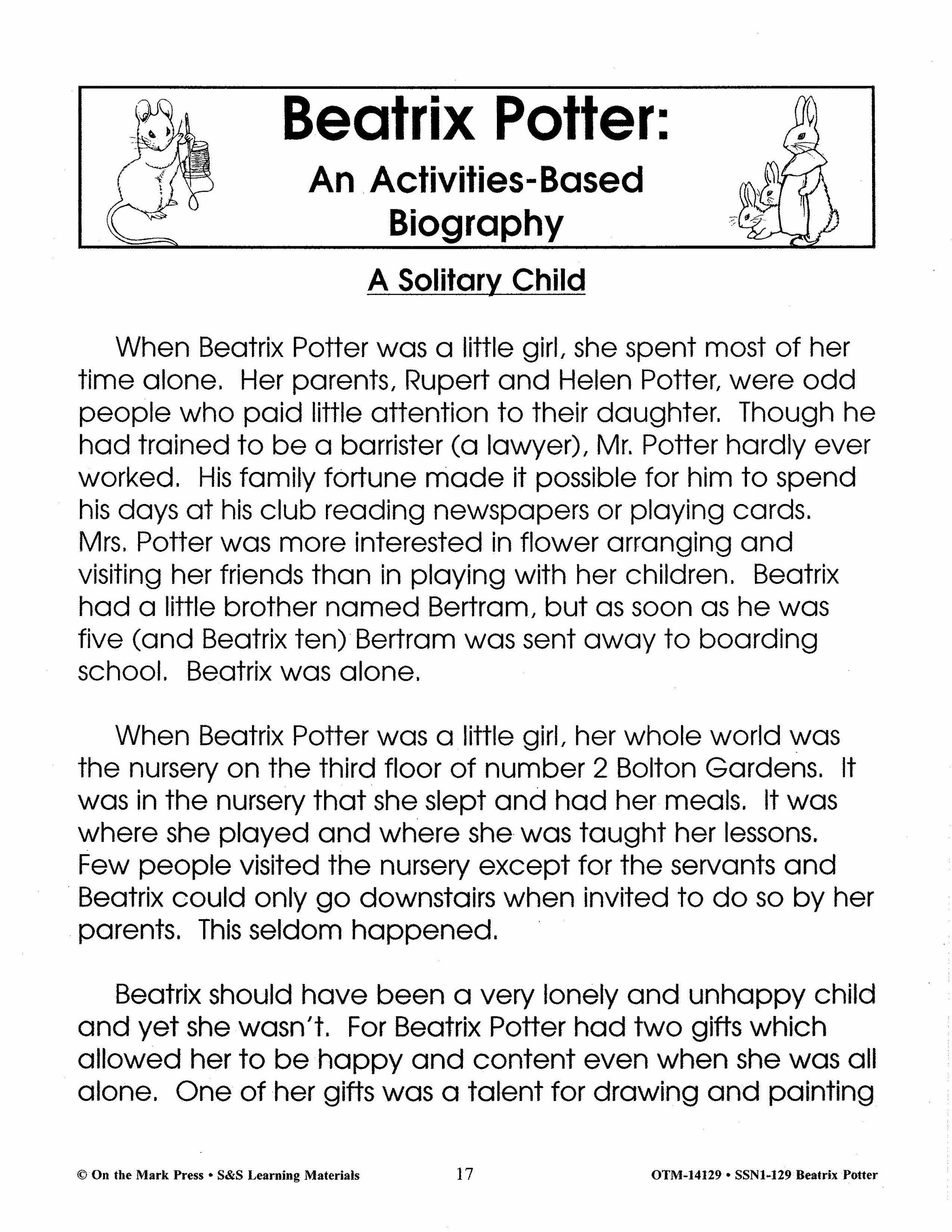Reading with Beatrix Potter Author Study - A Biography Grades 2-4