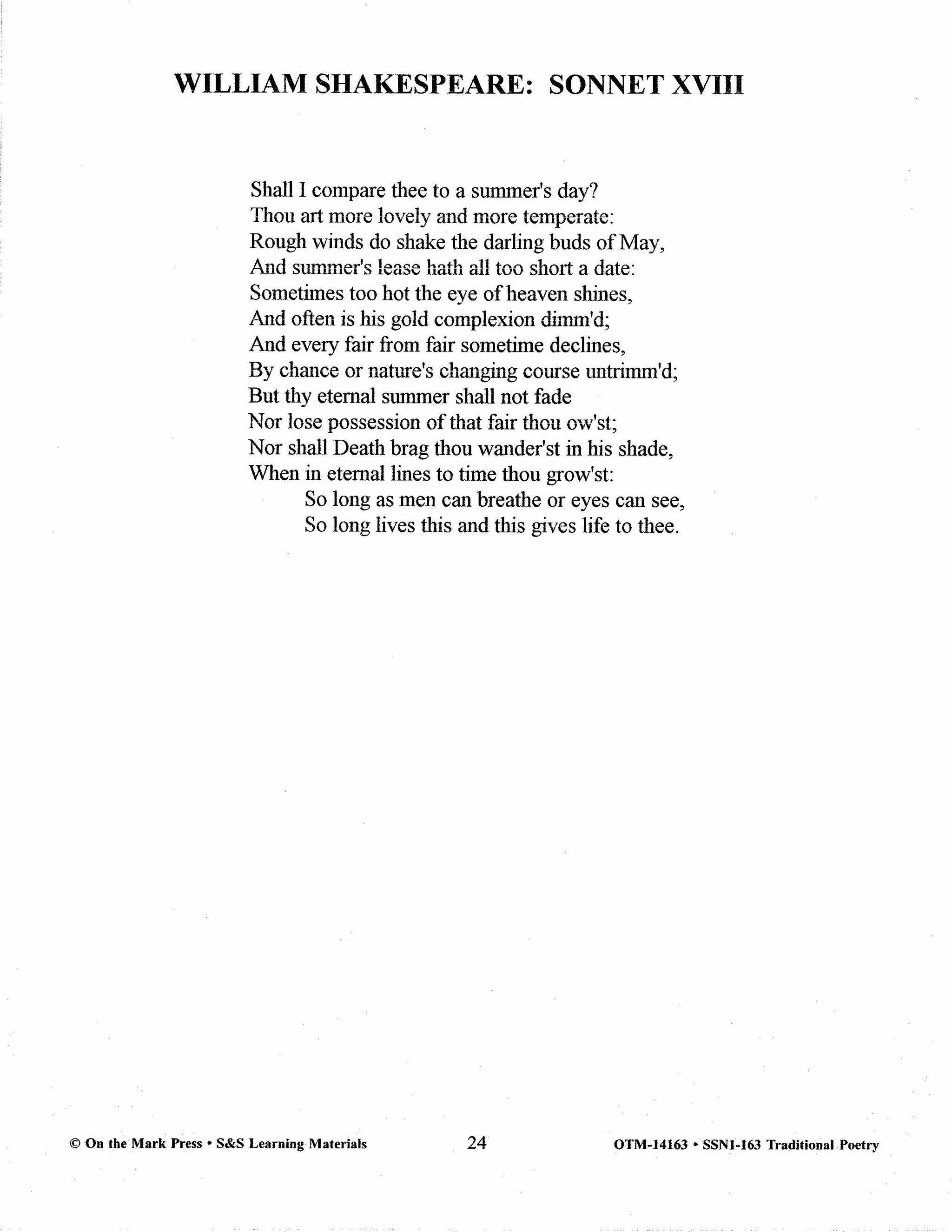 Traditional Poetry from the Fifteenth to the early Twentieth Century Grades 7-10