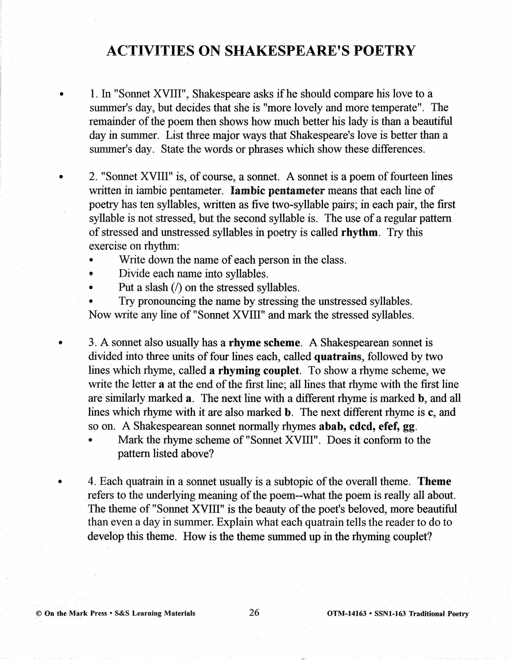 Traditional Poetry from the Fifteenth to the early Twentieth Century Grades 7-10