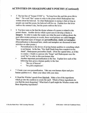 Traditional Poetry from the Fifteenth to the early Twentieth Century Grades 7-10