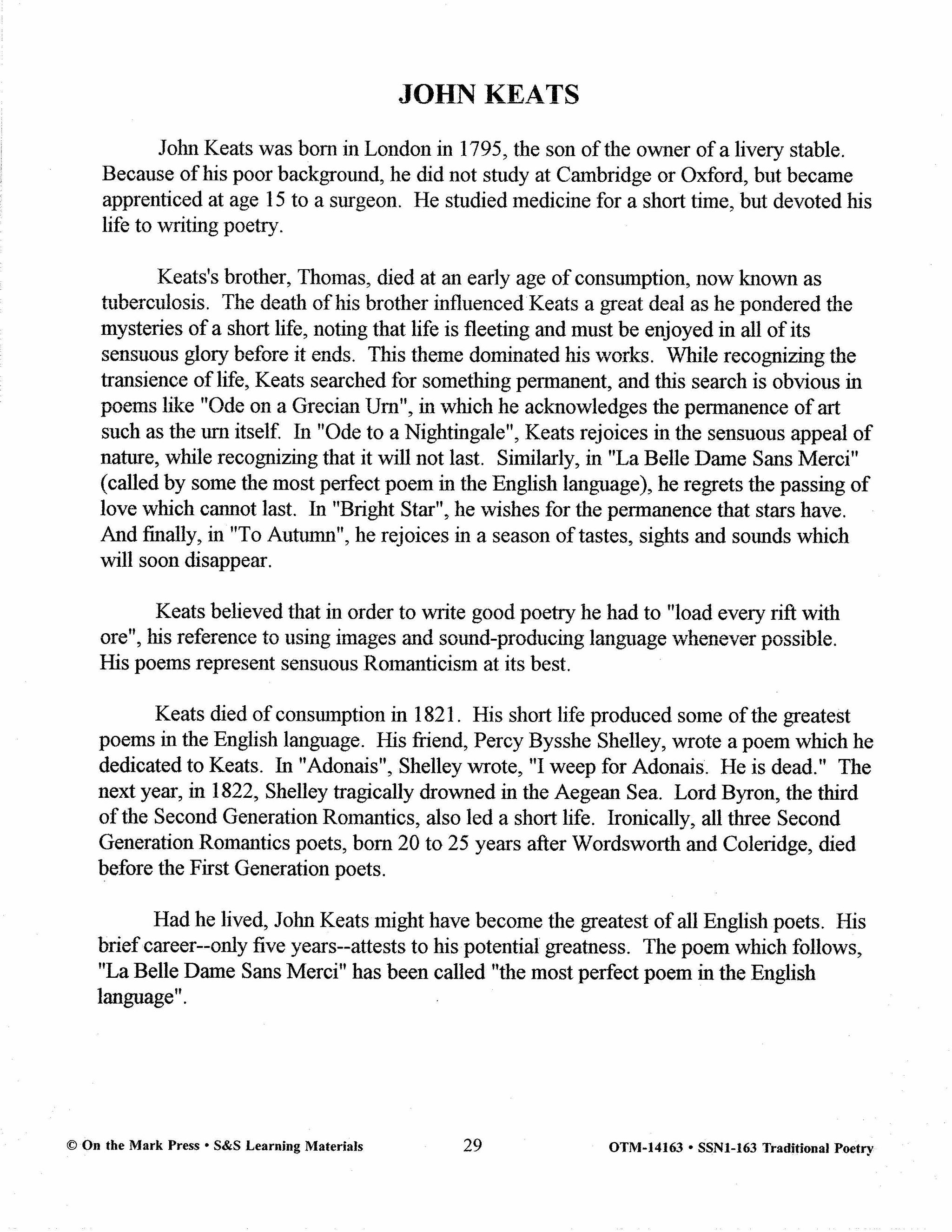 Traditional Poetry from the Fifteenth to the early Twentieth Century Grades 7-10