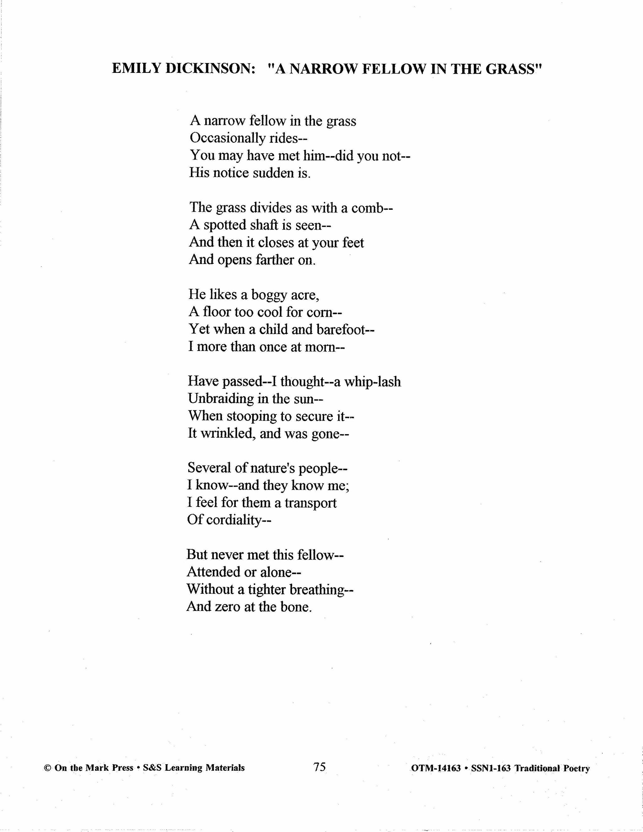 Traditional Poetry from the Fifteenth to the early Twentieth Century Grades 7-10