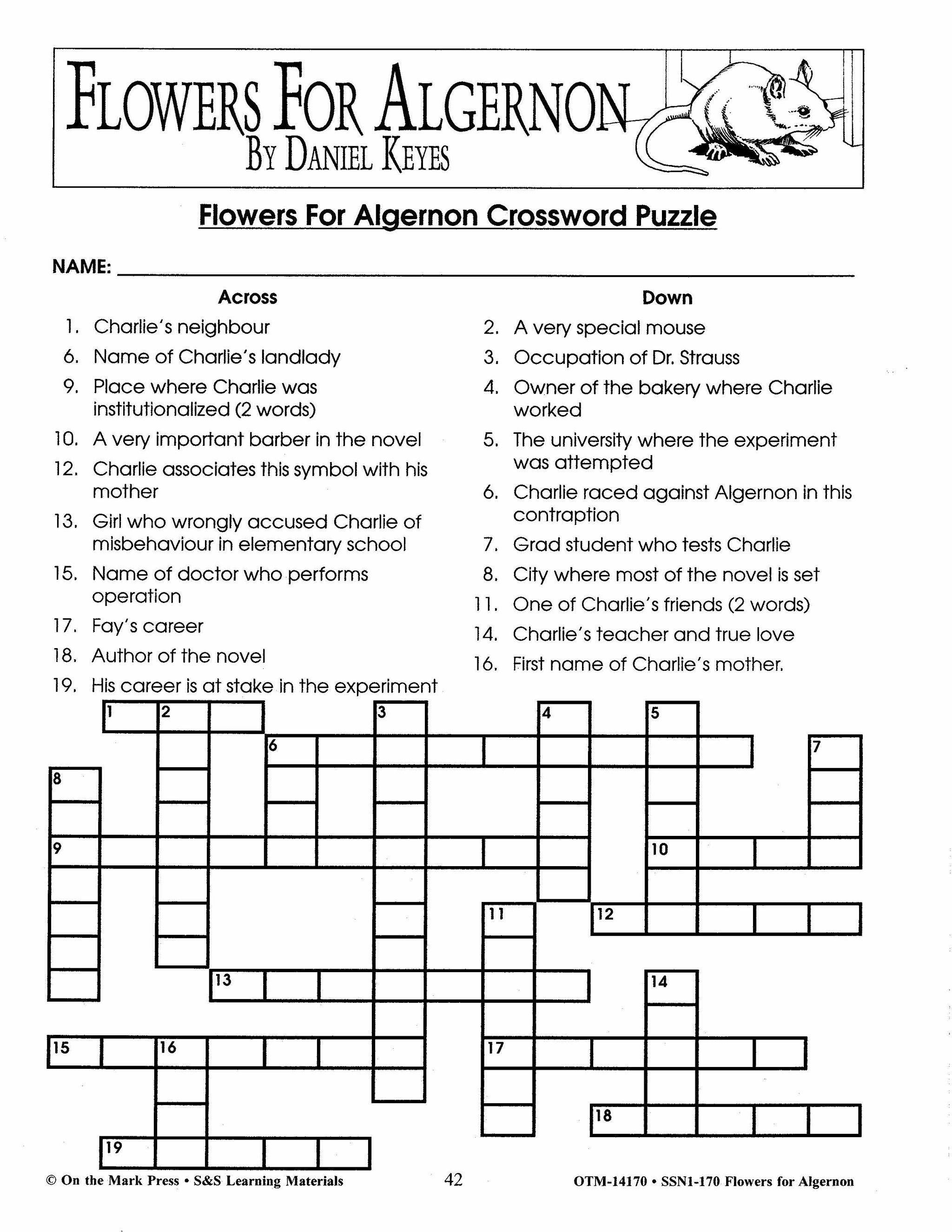 Flowers for Algernon, by Daniel Keyes Lit Link Grades 7-10