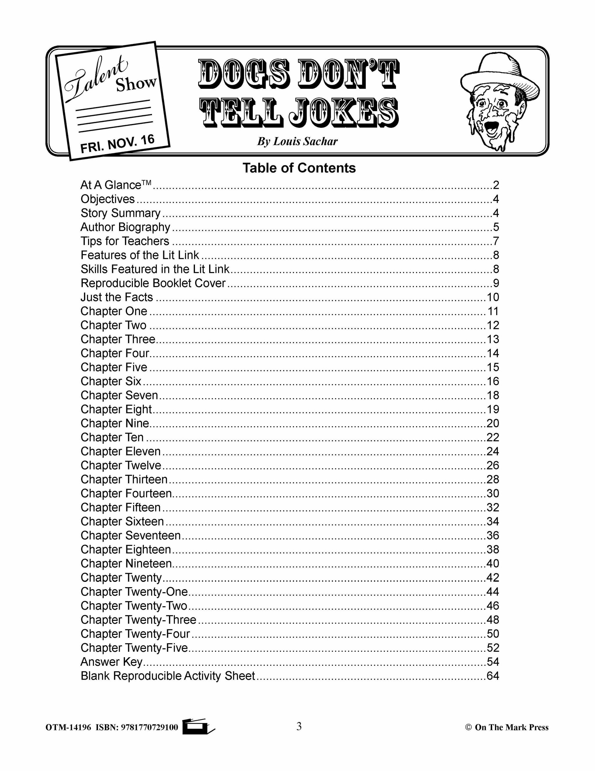 Dogs Don't Tell Jokes, by Louis Sachar Lit Link Grades 4-6