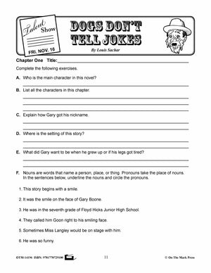 Dogs Don't Tell Jokes, by Louis Sachar Lit Link Grades 4-6
