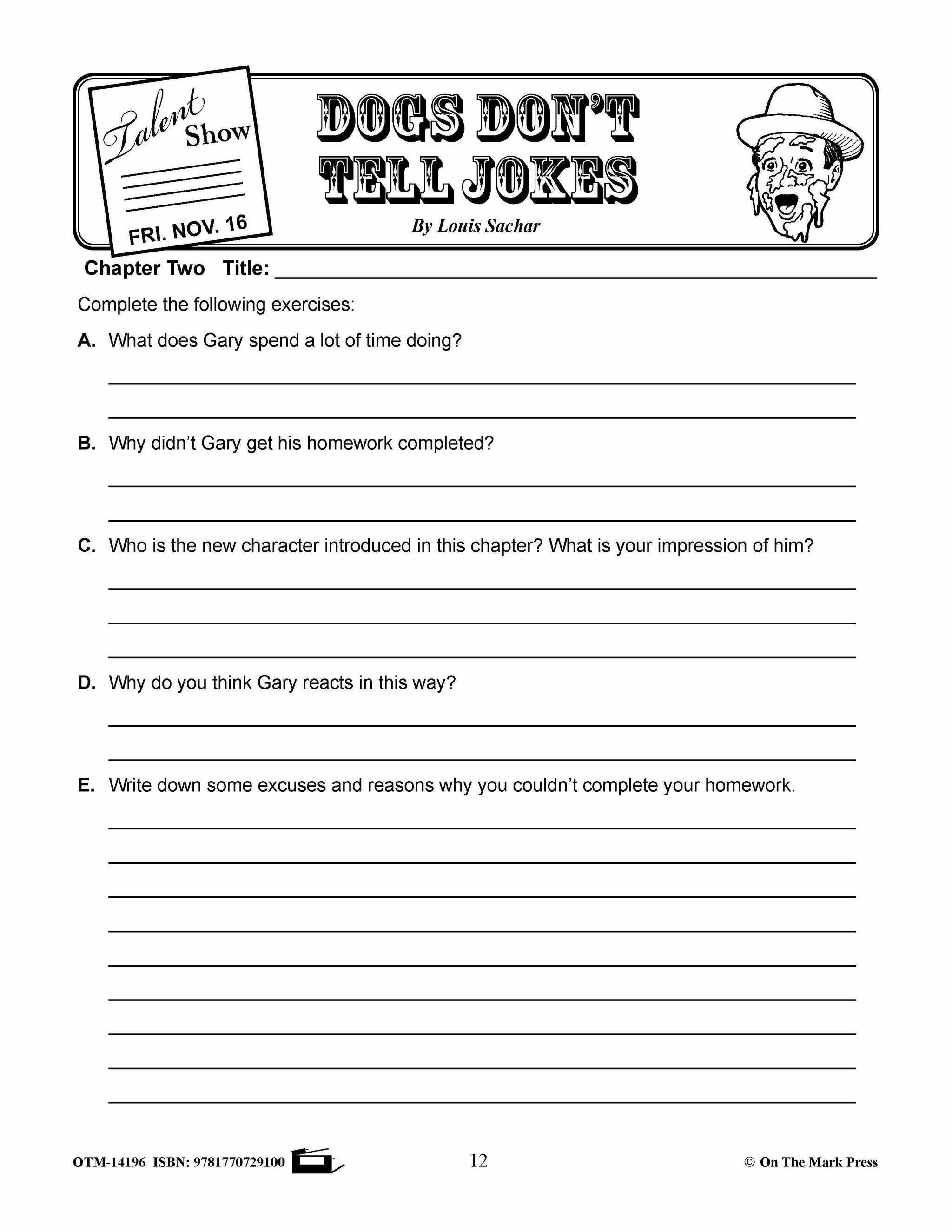 Dogs Don't Tell Jokes, by Louis Sachar Lit Link Grades 4-6