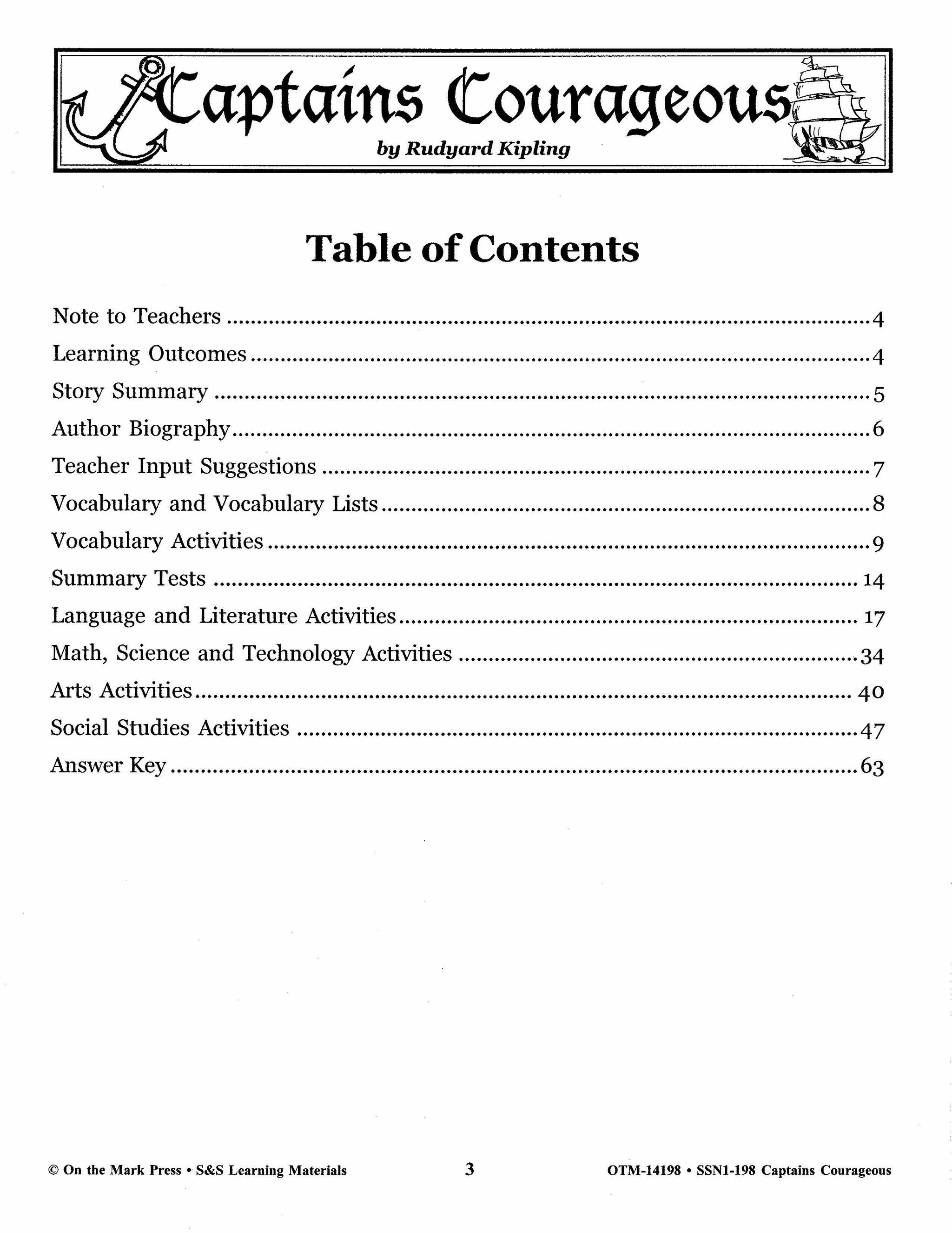 Captains Courageous, by Rudyard Kipling Lit Link Grades 7-8