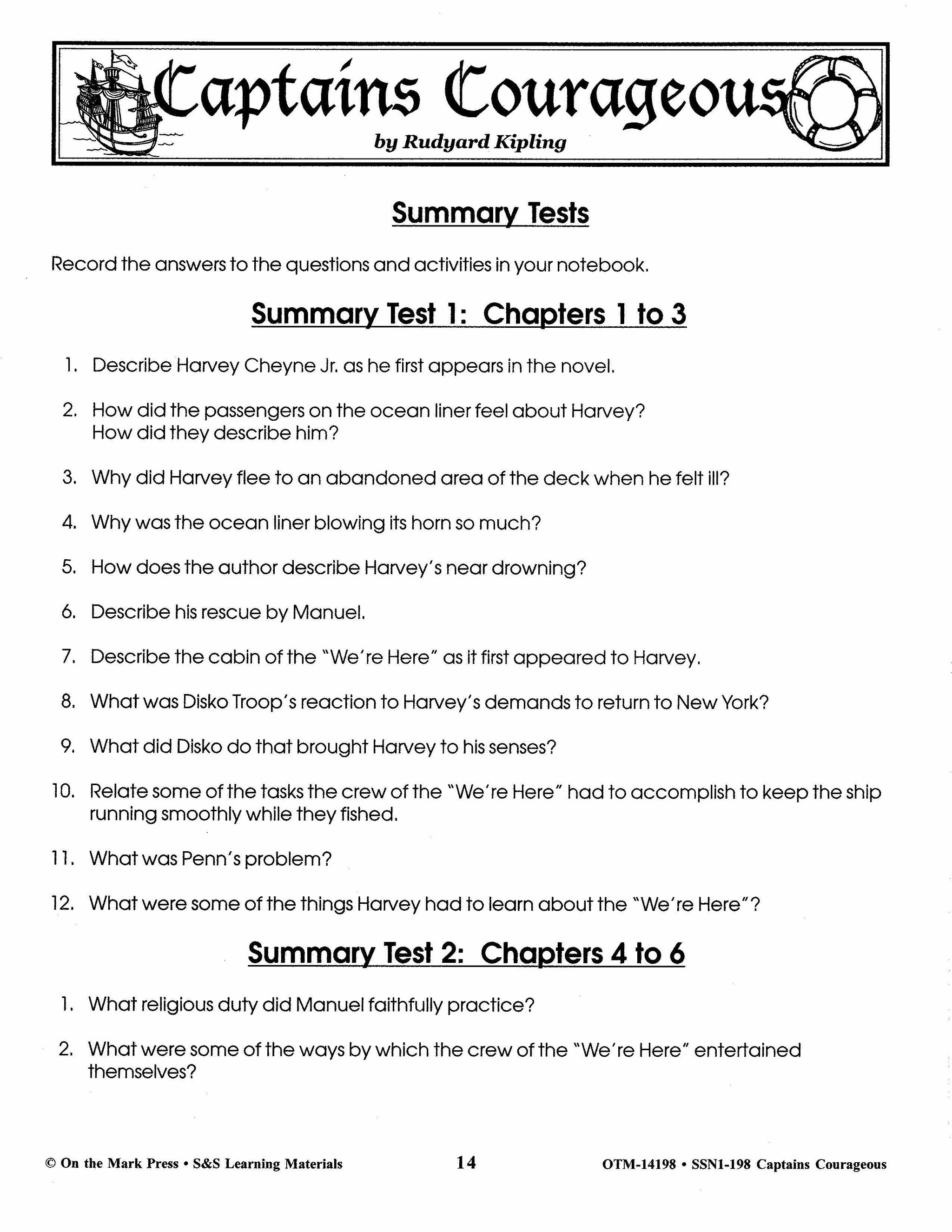 Captains Courageous, by Rudyard Kipling Lit Link Grades 7-8