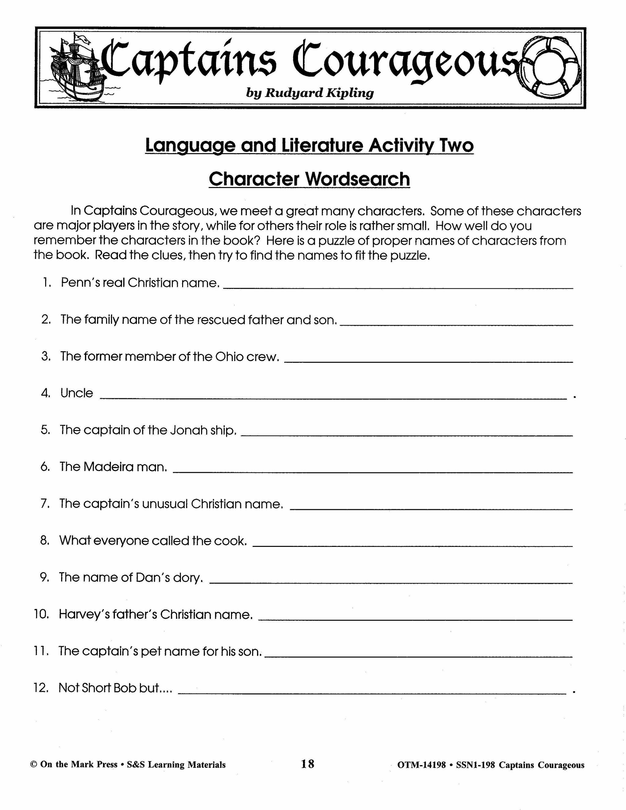 Captains Courageous, by Rudyard Kipling Lit Link Grades 7-8