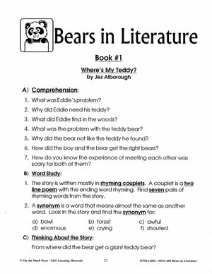 Bears in Literature - Corduroy, Beady Bear, Bearymore and more! Grades 1-3