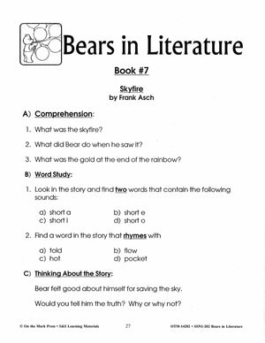Bears in Literature - Corduroy, Beady Bear, Bearymore and more! Grades 1-3