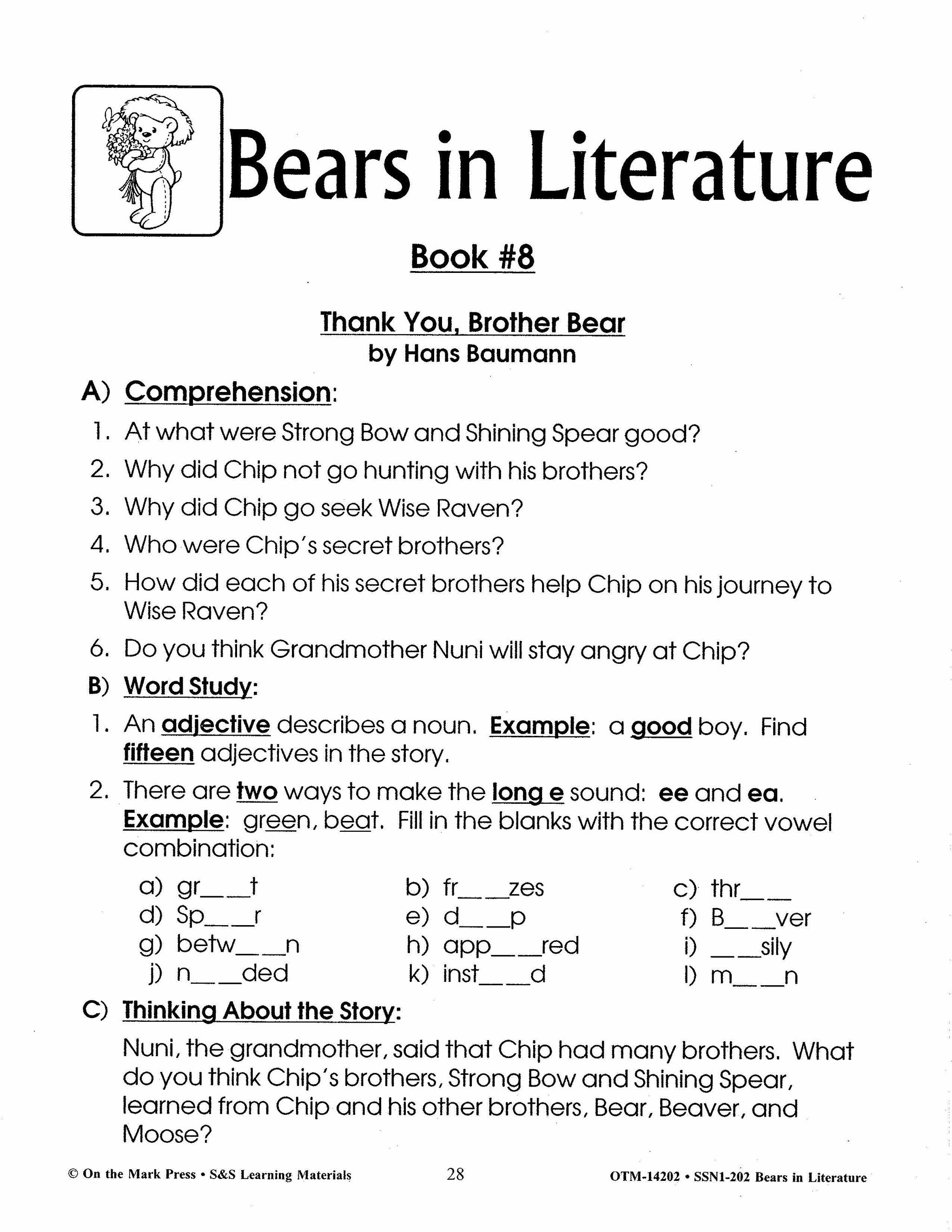 Bears in Literature - Corduroy, Beady Bear, Bearymore and more! Grades 1-3